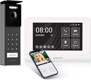 Entri Video Türsprechanlage, Aufputz Türklingel mit Kamera, Smartphone App, 1 Familienhaus, Video Türklingel, 7“ HD-Monitor, Full HD Kamera, Gegensprechanlage mit Türöffner und Numpad, 2 Draht Bus