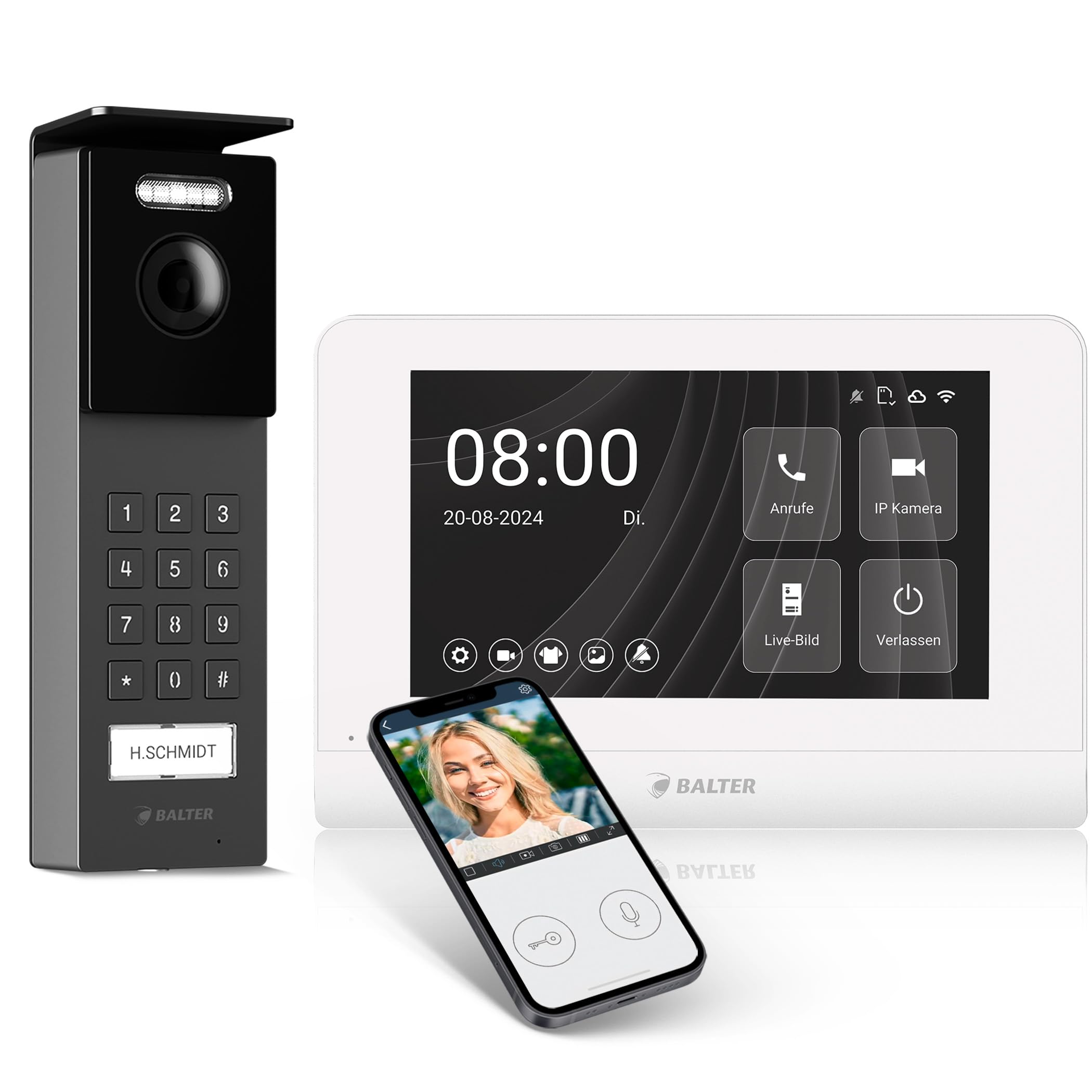Entri wideodomofon, natynkowy dzwonek do drzwi z kamerą, aplikacja na smartfon, 1 dom rodzinny, dzwonek do drzwi, monitor HD 7", kamera Full HD, interkom z otwieraczem do drzwi i dzwonkiem, 2 przewody