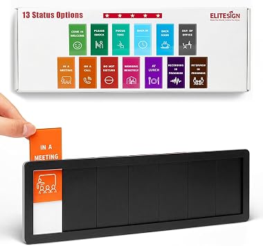 Office Door Sign with 7-Zone Sliding Design, 13 Interchangeable Status Options, Do Not Disturb, In a Meeting, Please Knock, Custom Privacy Door Slider for Office & Conference Room, Patent Pending Black