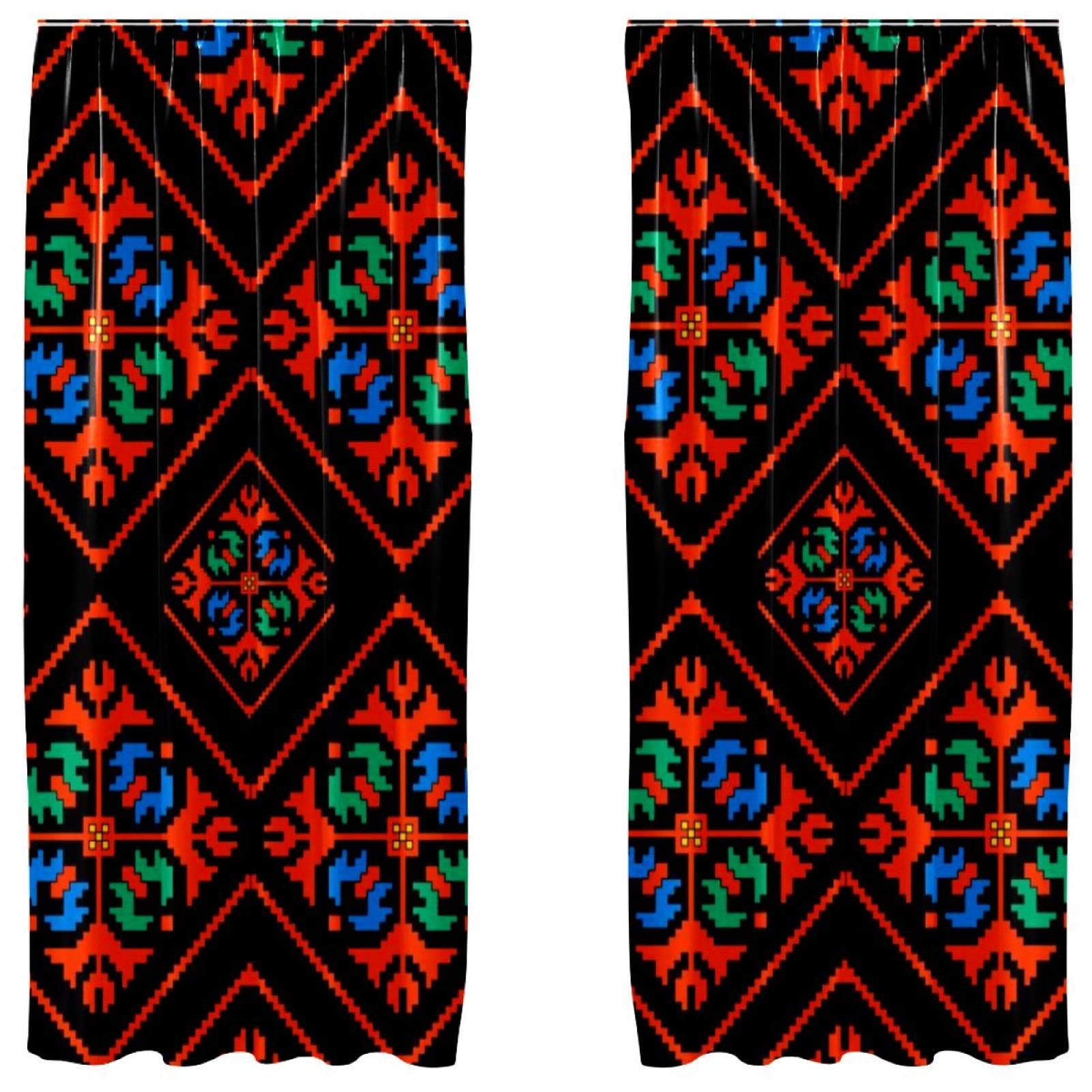 Cortinas de ventana con patrón geométrico rojo oscuro, juego de 2 paneles para vestir tu hogar