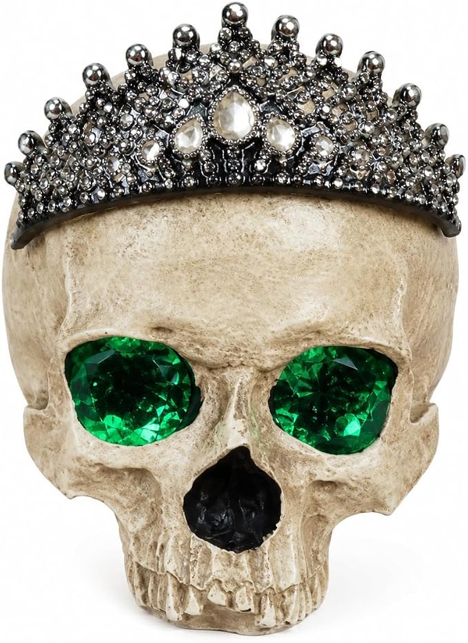 Comfy Hour 6.4 Inch Gothic Skull Statue, Crown LED Eyes Decor