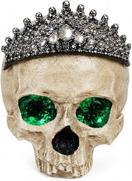 Comfy Hour 6.4" Gothic Human Skull Statue with Crown, Realistic Bone Figurine with Glowing LED Eyes, Spooky Halloween Desktop Decor, Artisan Crafted Resin Sculpture, 1 Unit
