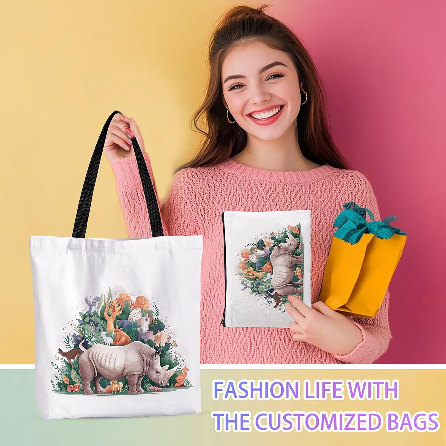 20 Pcs Sublimation Tote Bags Bulk, 10 Sublimation Blanks Canvas Tote Bags & 10 Cosmetic Makeup Bags, Reusable Colorful Widen Grocery Canvas Shopping Bag For DIY, Gift, Party, Mother's Day