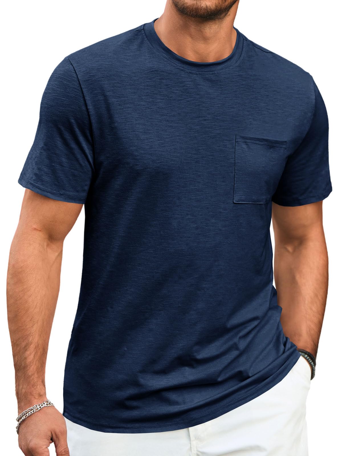 Runcati Mens Short Sleeve T Shirts Crew Neck Casual Summer Basic Shirt Lightweight Tee Tops with Pocket

1. Runcati Men'