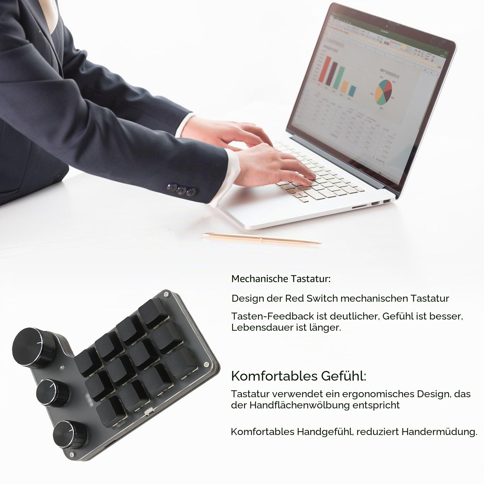 Bewinner Mechanische Makro Gaming Tastatur, 12 Tasten, 3 Knöpfe, Einhand USB PC Tastatur, Programmierbare Shortcut Tastatur für Game Office (Kabelgebundenes USB)