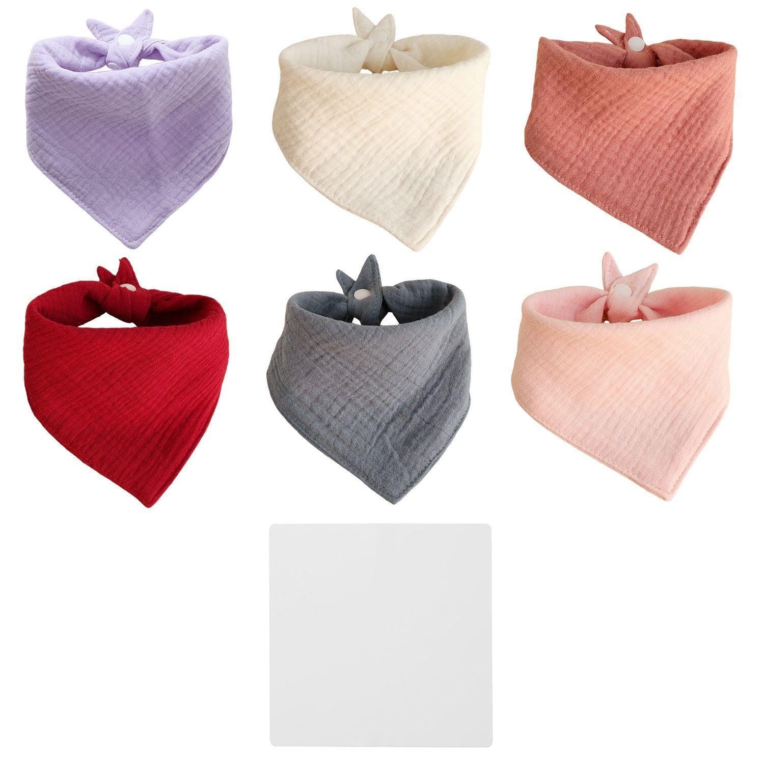 Rnfksu Mixed Color 6 Pieces Of Colored Gauze Triangle Towels, 1 Piece Of Silicone Placemat, Anti-Spitting Baby Bib, Newborn Saliva Towel, Non-Slip Heat Insulation Table Mat.