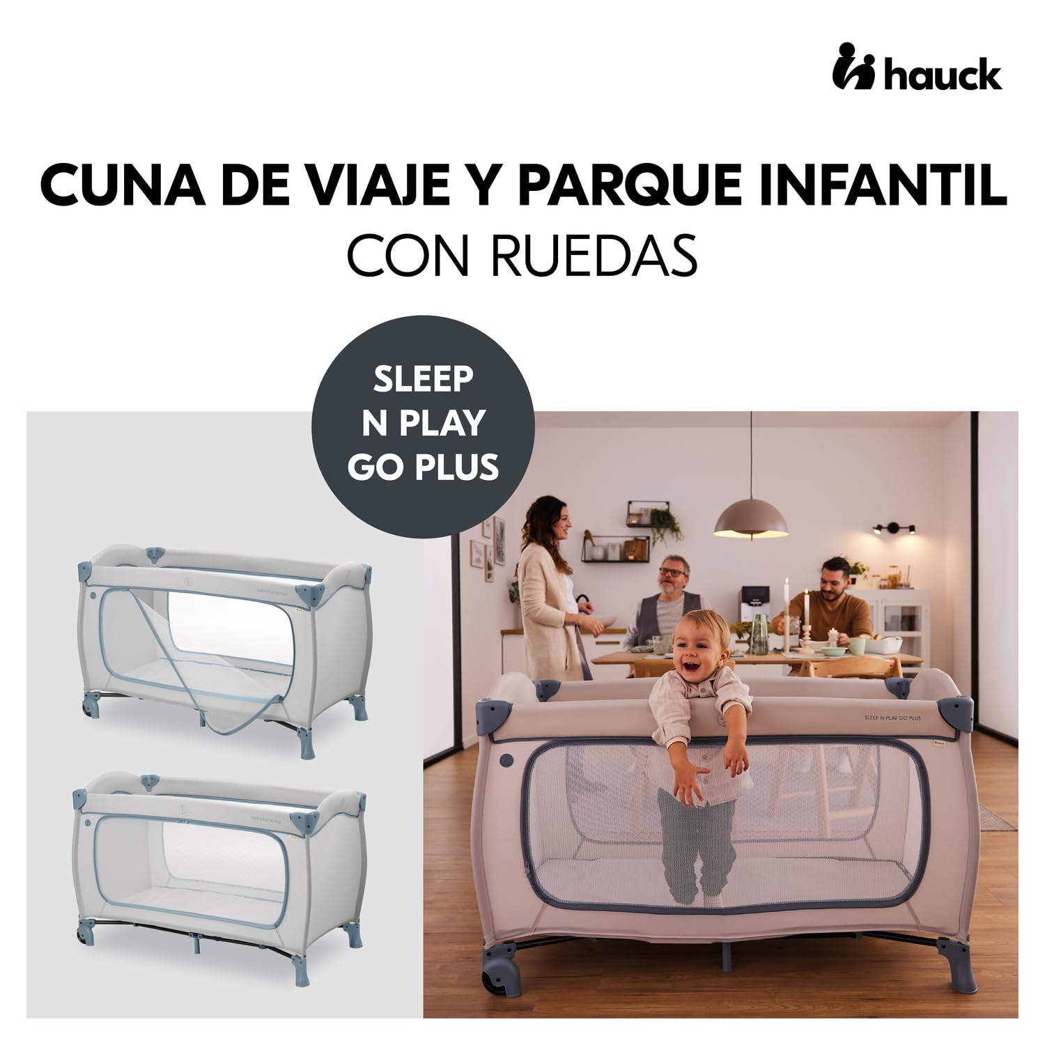 Hauck Sleep N Play Go Plus Cuna de Viaje con Ruedas, Parque Infantil desde el Nacimiento, Cuna Bebe Viaje con Bolsa de Transporte, Parque Bebe Plegable con Apertura XL - Dusty Blue