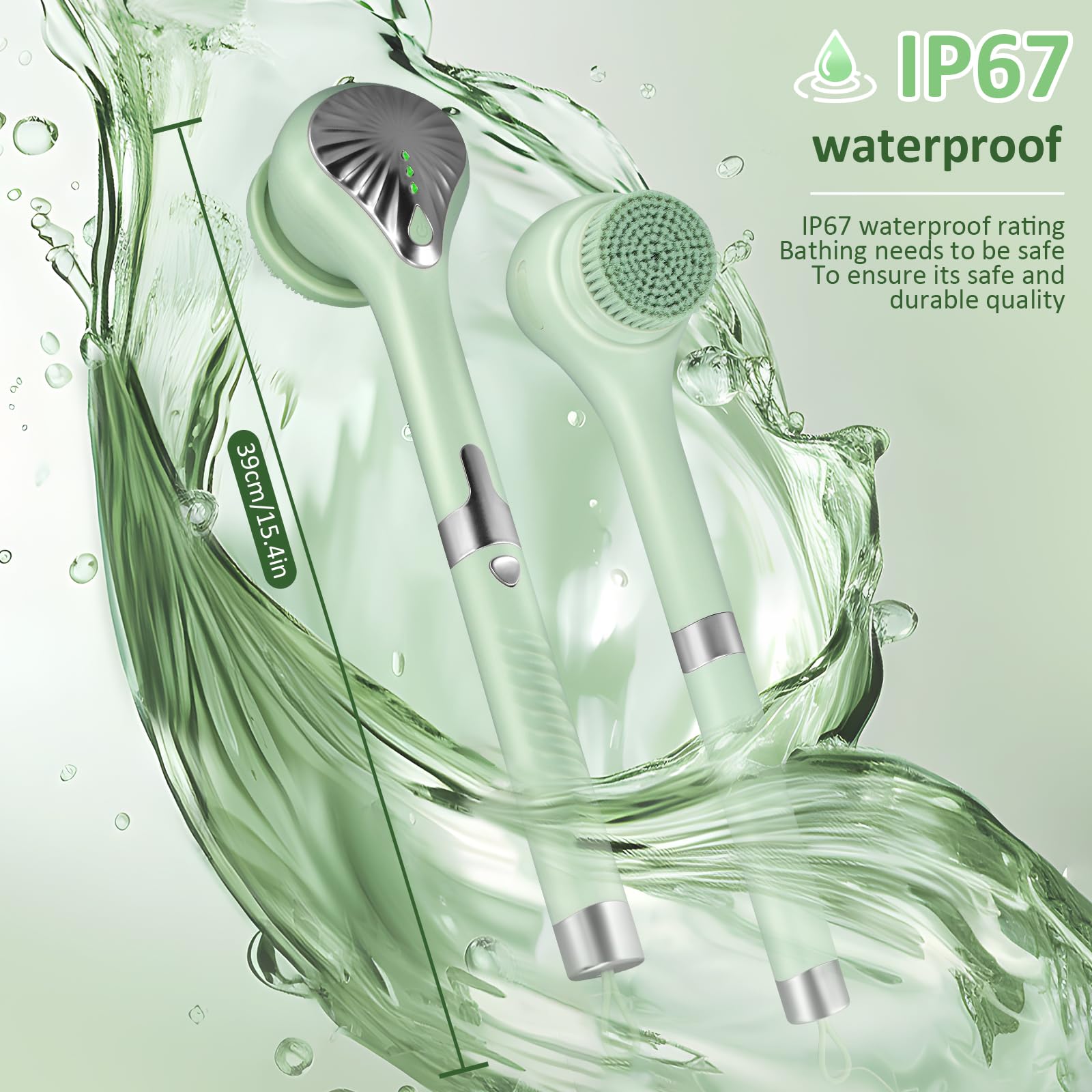 Spazzola Schiena Doccia Elettrica,Spazzola Doccia Elettrica Ip67,Con Manico Lungo,Rotazione 360°,6 Testine,3 Velocità,Spazzola Elettrica Corpo Per Esfoliante,Migliora La Circolazione,Anti Cellulite