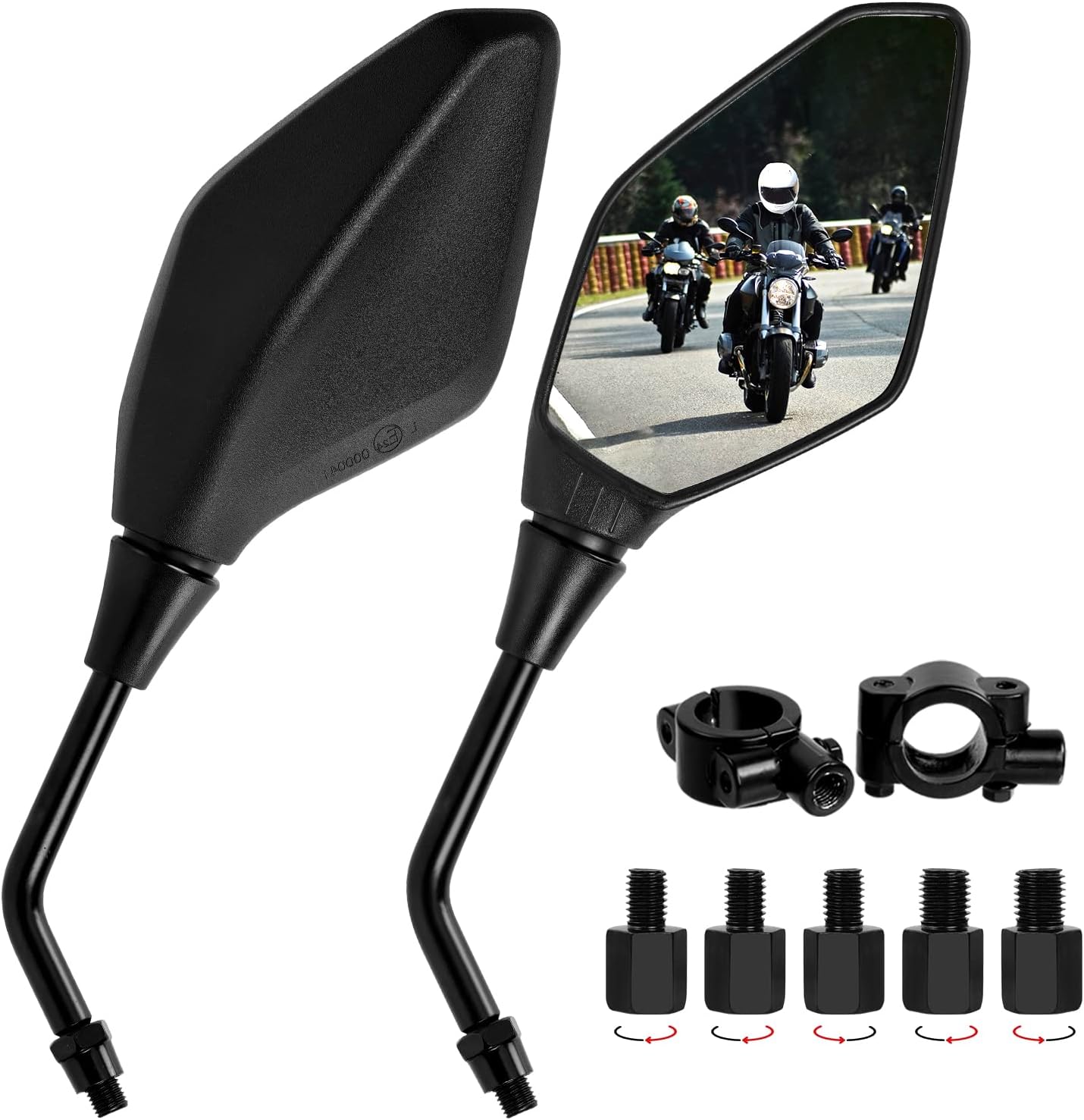 Mirror for Motorbike, Motorcycle Rearview Mirror, Motorbike Mirror Universal 7/8 inches 22mm, High Definition, with M8 M10 Clockwise and Counter Clockwise Threaded Bolts, for Motorcycle ATV Scooter