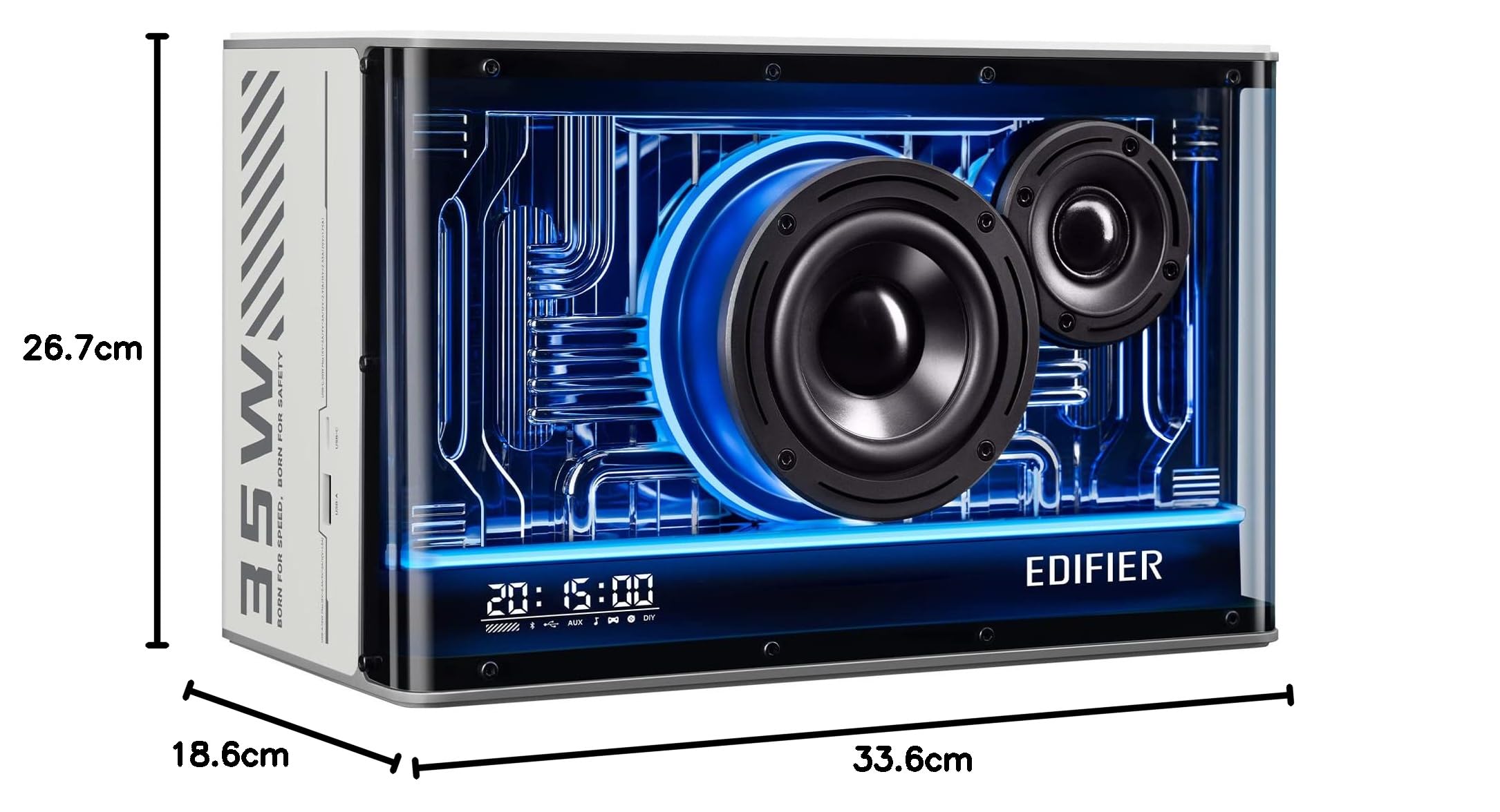 Edifier QD35 - Altavoz Bluetooth de Mesa, Audio de Alta resolución y Audio de Alta resolución inalámbrico Certificado para computadora, Carga ultrarrápida GAN de 35 W, Efectos de luz espléndidos