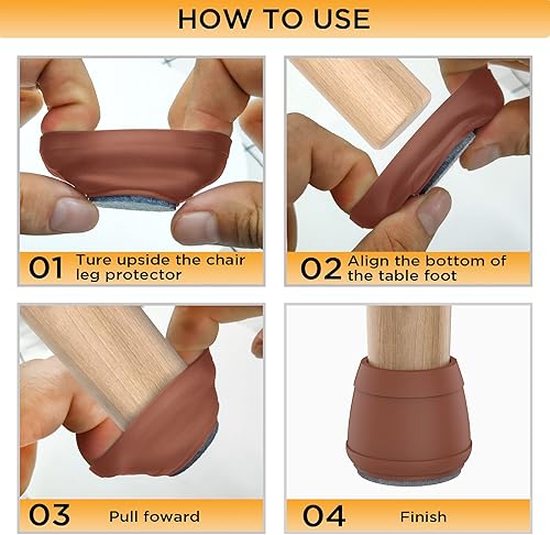 Miniatura 30 de 24 protectores de patas de silla para suelos de madera dura, almohadillas de fieltro de silicona para muebles, fundas de patas de mesa de movimiento