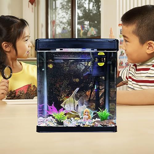 Miniatura 6 de SANOSY Tanque de peces de vidrio de 2.3 galones, kit de inicio de acuario pequeño Betta Fish Tank Desktop Mini pecera para camarones pequeños con
