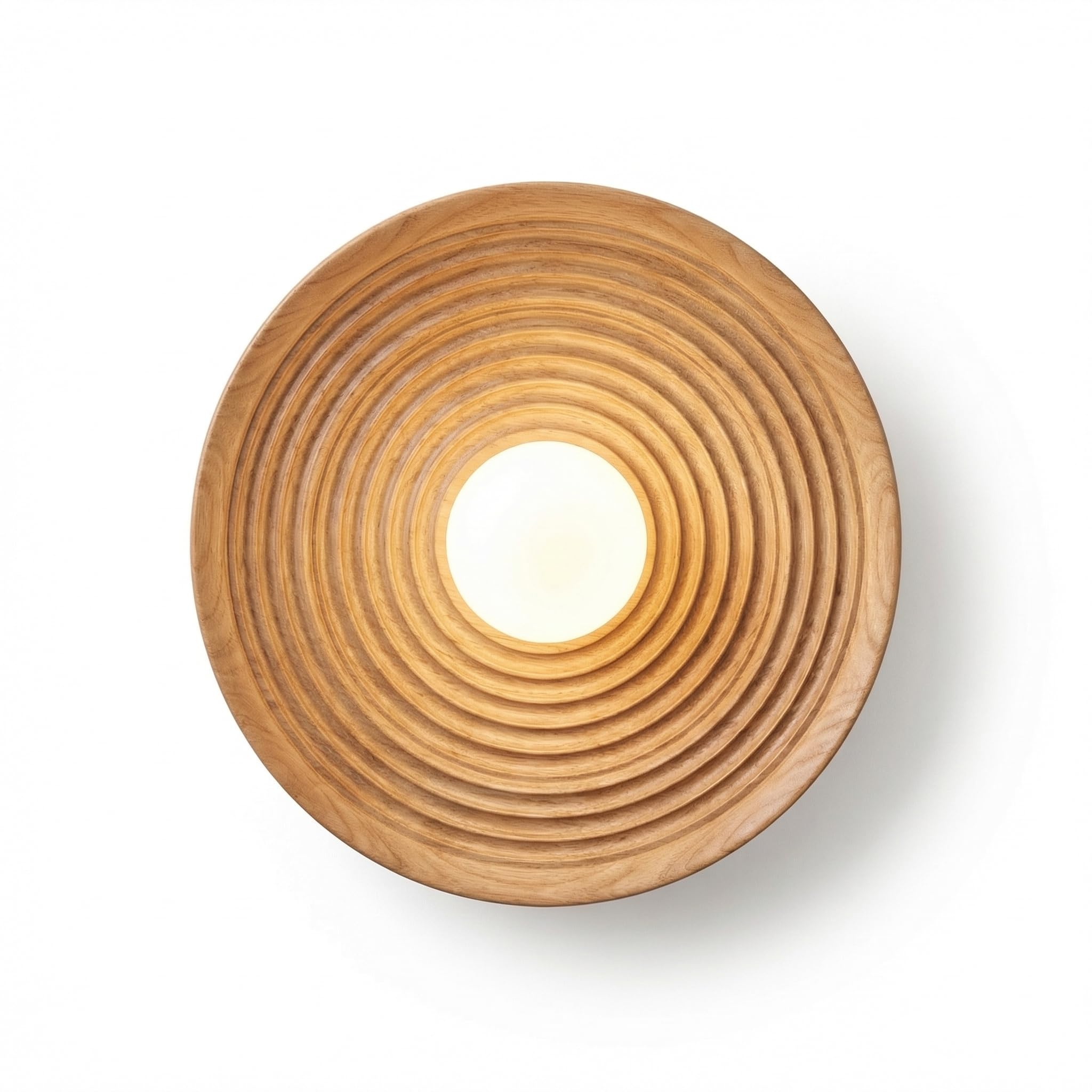 BARCELONA LED Applique da Parete in Legno Rotonda Ø28cm con Sfera in Vetro Bianco G9, Lampada da Muro Stile Nordico Japandi Vintage Industriale, per Camera Salotto Ufficio Scala Ristorante Bar