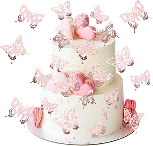 Miniatura 7 de 48 adornos comestibles de mariposa para cupcakes de doble capa, decoraciones de mariposa para mujeres, decoraciones de pastel de feliz cumpleaños,
