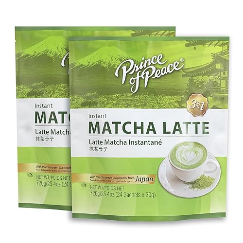 Prince of Peace Bebida instantánea Matcha Latte 3 en 1, 24 bolsitas - Paquete de 2 - Hecho con polvo Matcha de Japón - Bebida instantánea caliente o