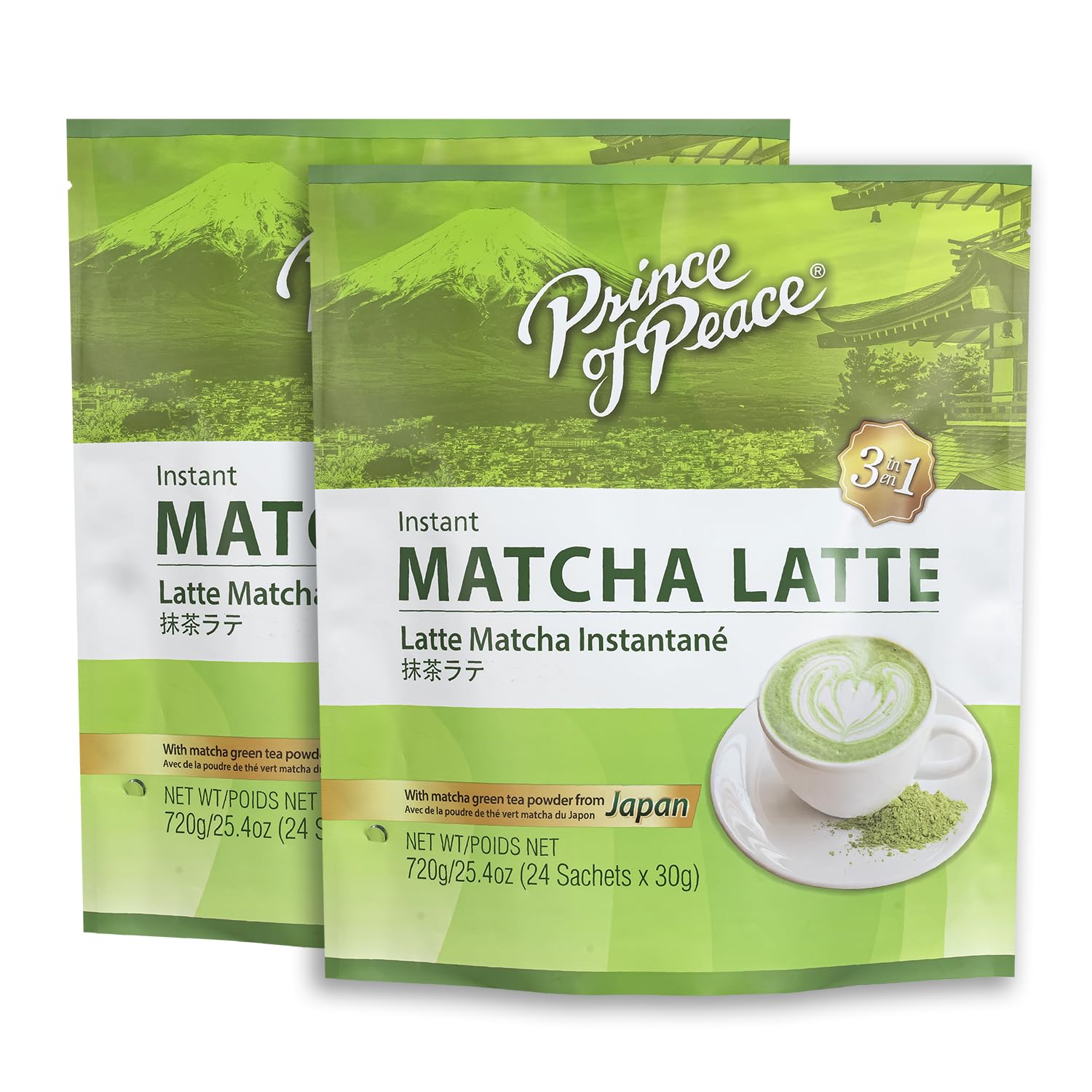 Prince of Peace 3 in 1 Matcha Latte Instant Beverage 24 Sachets - Pack of 2 Made with