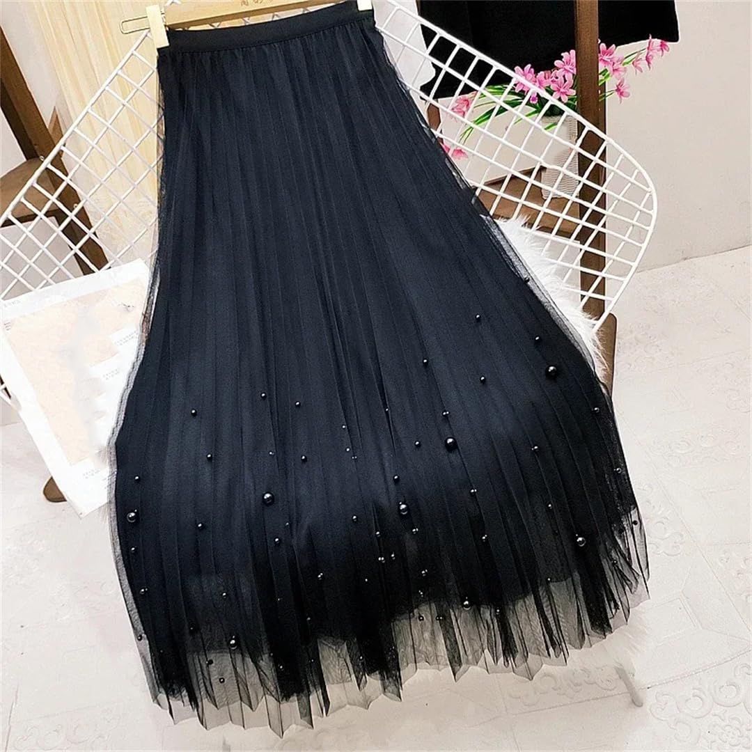 Elegante Tüllrocks Frauen Mode hohe Taille lässige koreanische Mitte Länge eine Linie Faltenröcke