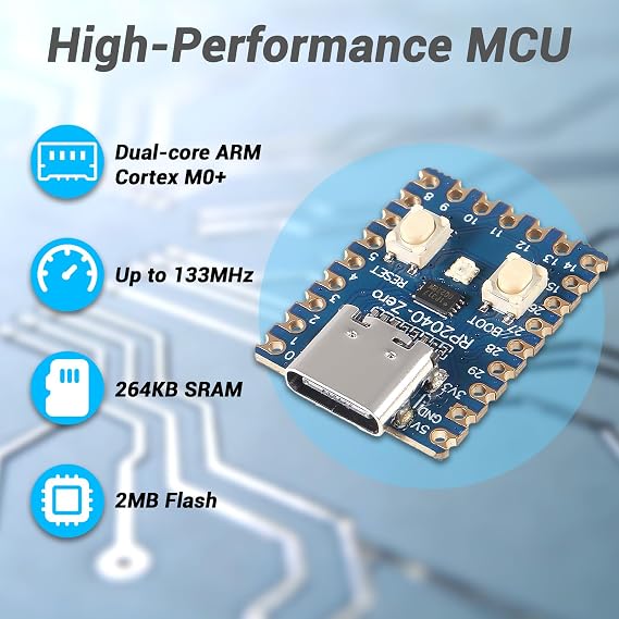 1PCS RP2040-Zero RP2040 USB-C Connector Compatible with Raspberry Pi Microcontroller PICO Development Board Module Dual-core Cortex M0+ Processor 2MB Flash Support C/C++,MicroPython (Pin welded)