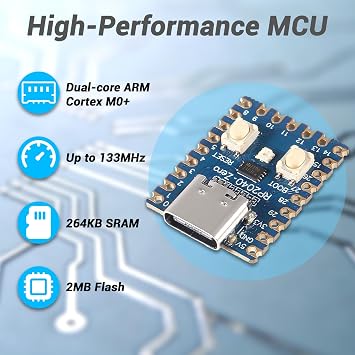 1PCS RP2040-Zero RP2040 USB-C Connector Compatible with Raspberry Pi Microcontroller PICO Development Board Module Dual-core Cortex M0+ Processor 2MB Flash Support C/C++,MicroPython (Pin welded)