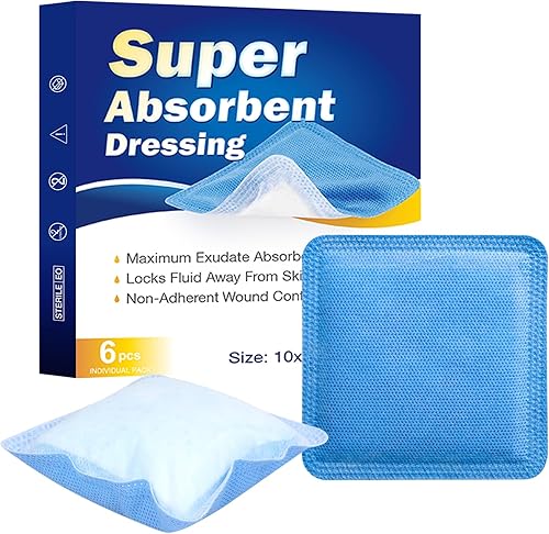 Almohadillas superabsorbentes no adhesivas para heridas de 4 x 4 pulgadas, vendaje ultra absorbente para el cuidado de heridas, drenaje, úlceras por