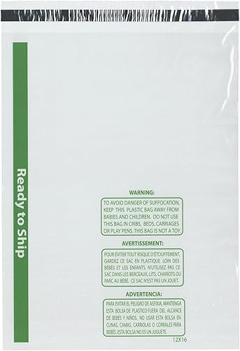 Plymor - Bolsas de plástico para embarcar 15 fl oz con tira adhesiva permanente y advertencia de asfixia 120 x 160 in