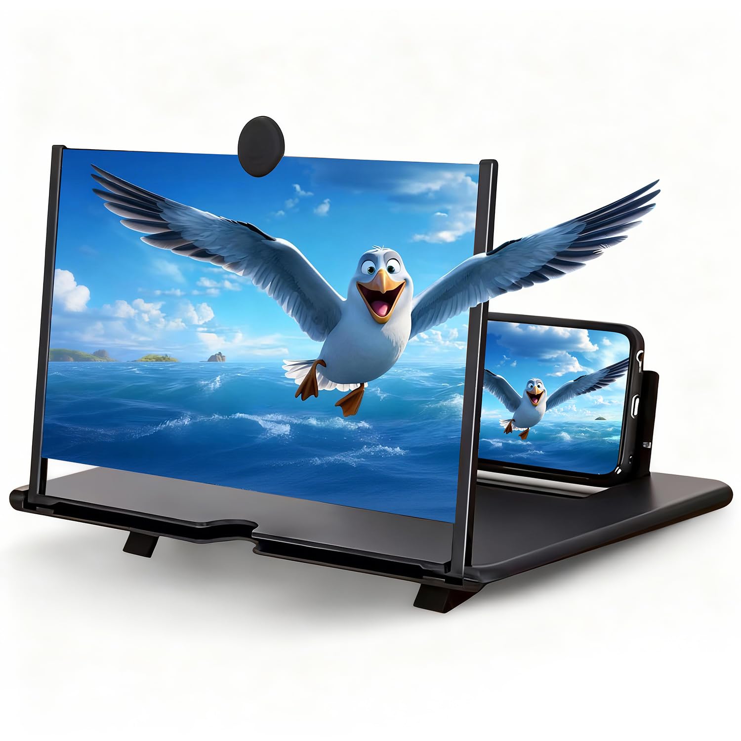 Lente di ingrandimento per telefono, ingrandimento schermo HD da 12 pollici, per film, video, giochi, trasparente, leggero, pieghevole, compatibile con tutti gli smartphone (nero)