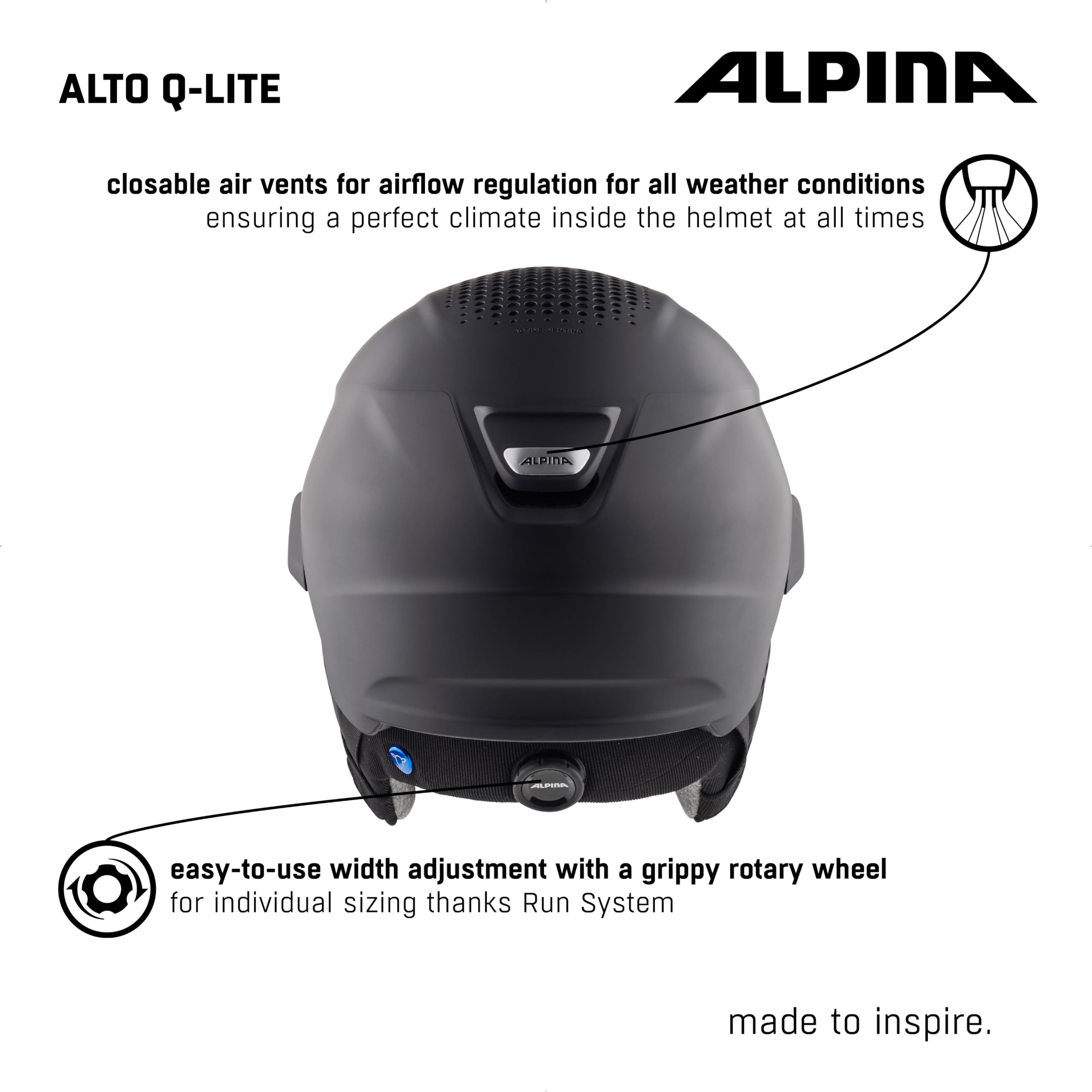 ALPINA Unisex - kask narciarski ALTO Q-LITE dla dorosłych, czarny matowy, 51-55 cm