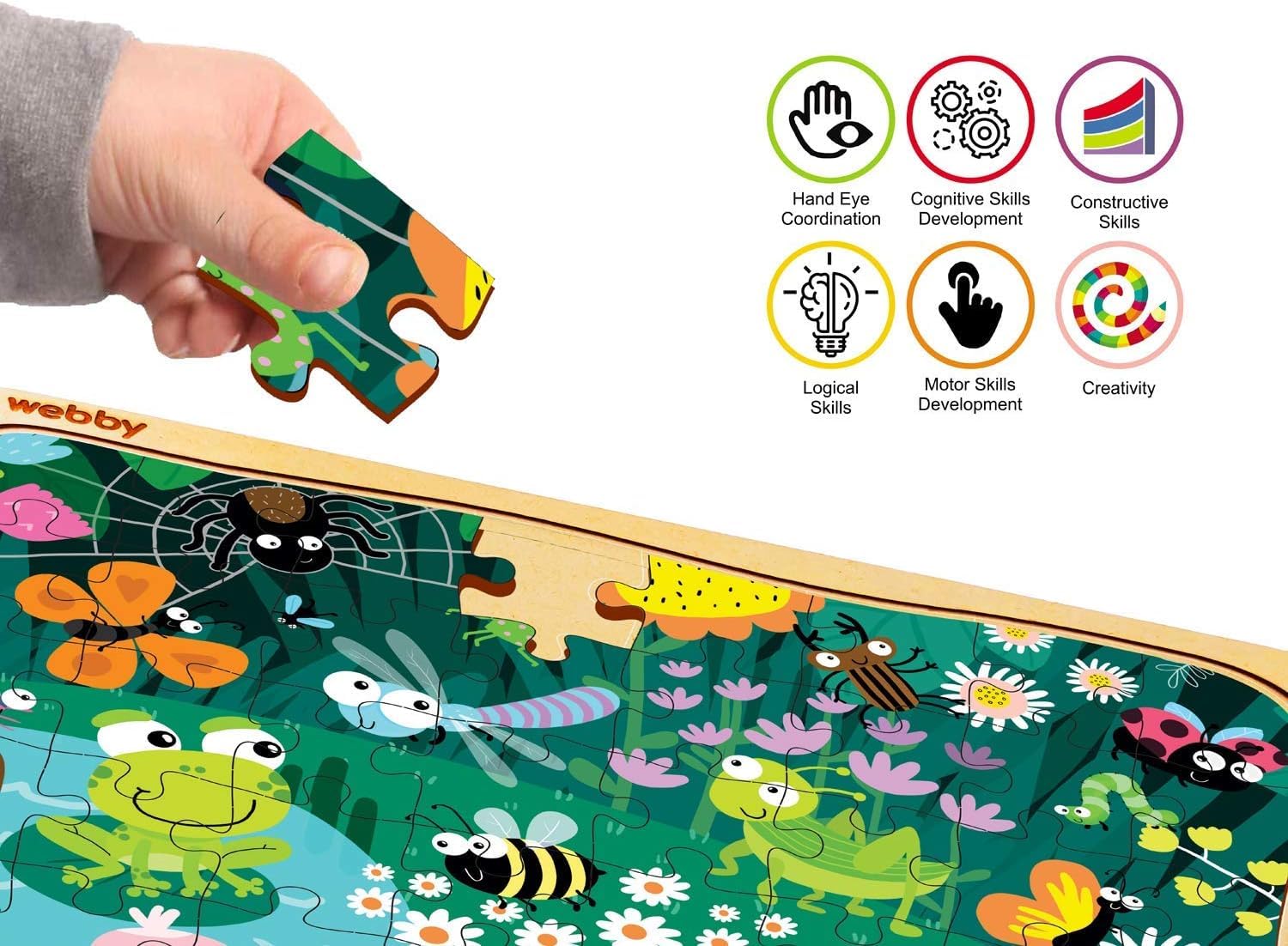 Webby Amazing Bugs Wooden Jigsaw Puzzle, 40Pcs