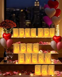 AceList Happy Anniversary Decorations Light Up Letters Luminary Bags Rose Petals and Candles Set Romantic Decorations Special Night for Anniversary, Proposal, Valentine’S Day Decor