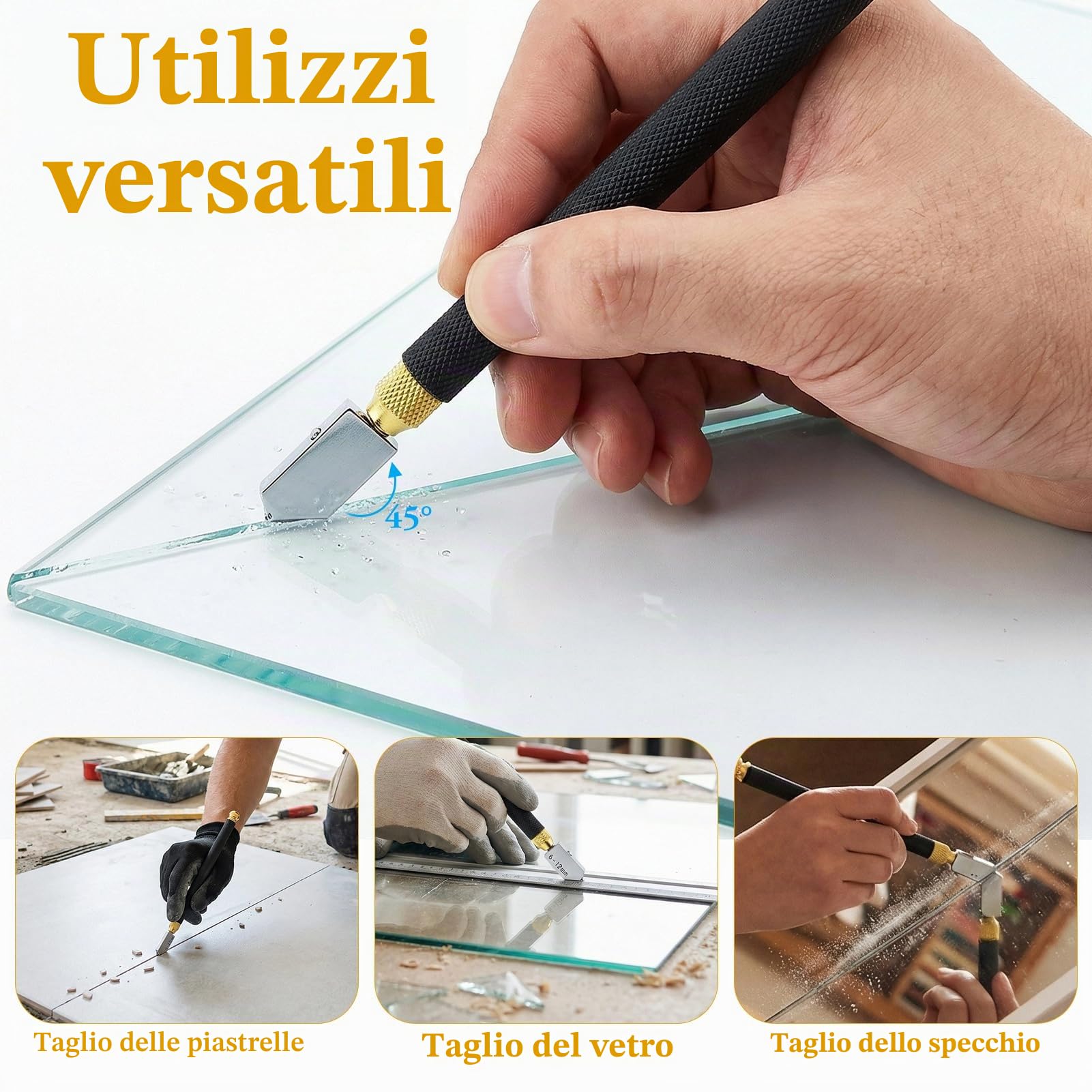 Taglierina in Vetro, Taglia Vetro Piastrelle, 5 Pezzi Strumento Tagliavetro, Testa da Taglio da 2 mm a 20 mm, Tagliavetro per Vetro, Glass Cutter per Vetro Piastrelle Specchio