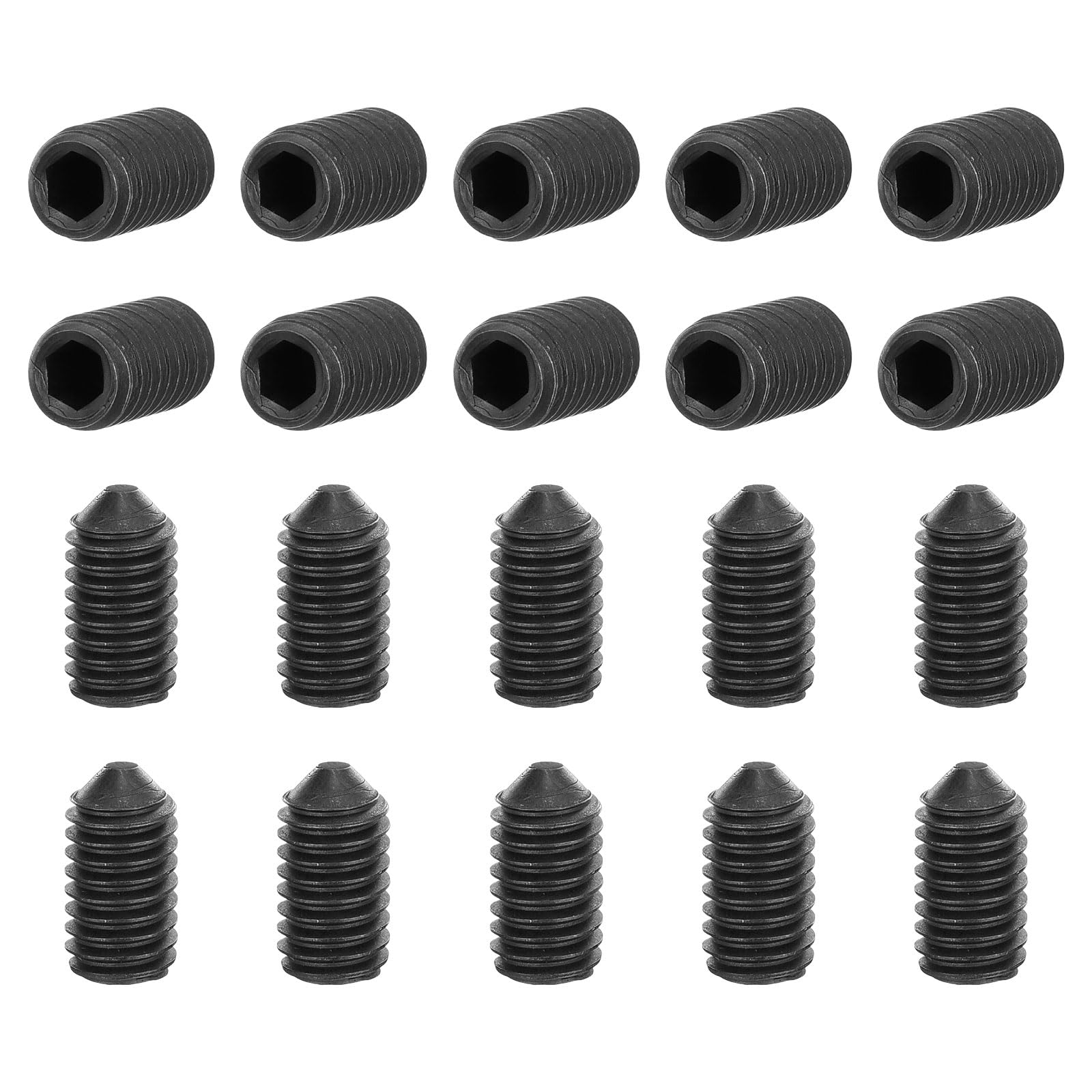 uxcell 20Pcs Set Screws M6x10mm Carbon Steel Cone Point Hex Socket Grub Screws for Machinery, Home Repairs, and Fixtures Black