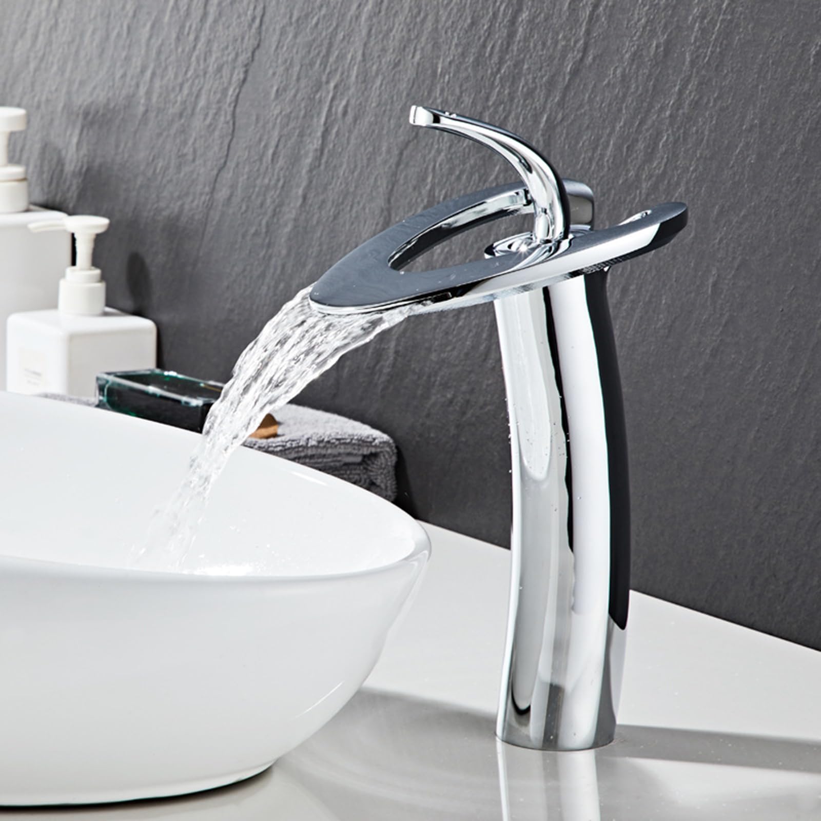 HCFYAUIS Basin Mixer Tap Hollow Bathroom Tap Single Lever Waterfall Taps for Bathroom Sink,Chrome Plated