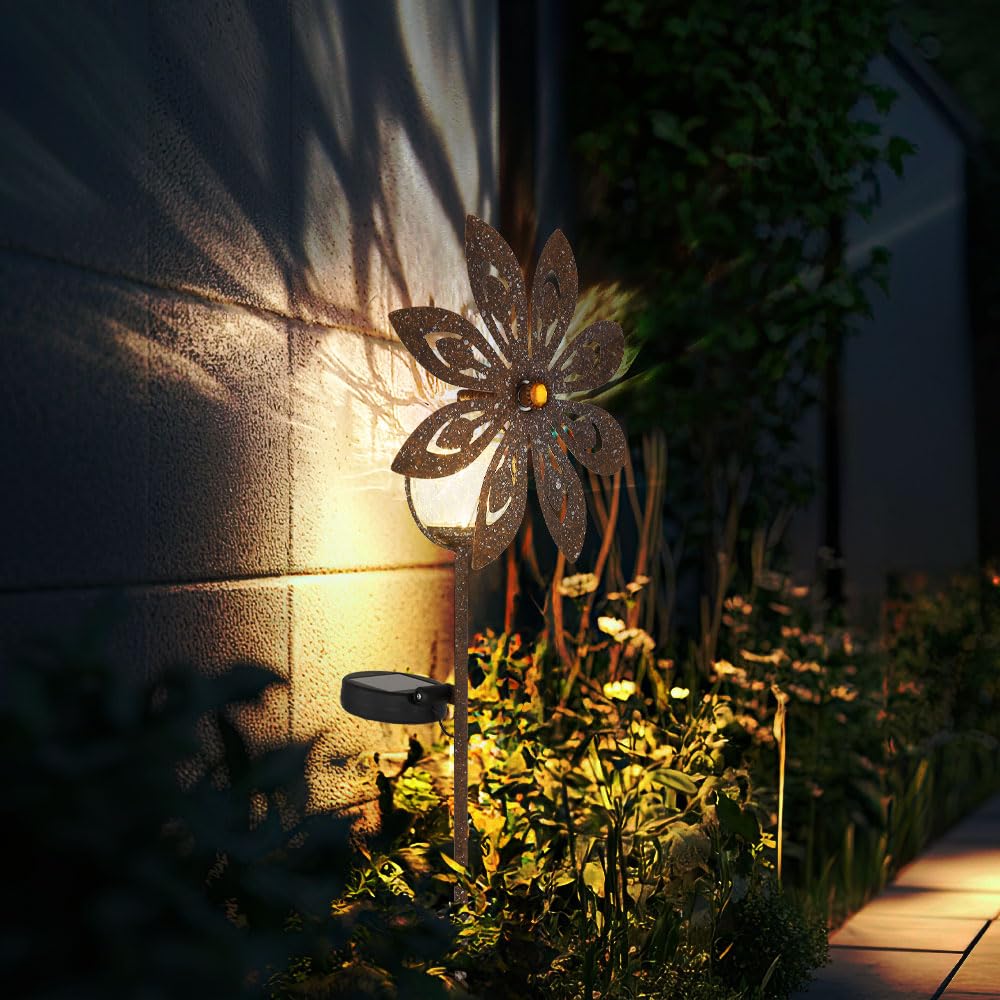 GLOBO Solarleuchte Windrad Solarlampe Erdspieß Gartendeko Solar Gartenstecker rost, Metall, LED warmweiß, 2er Set