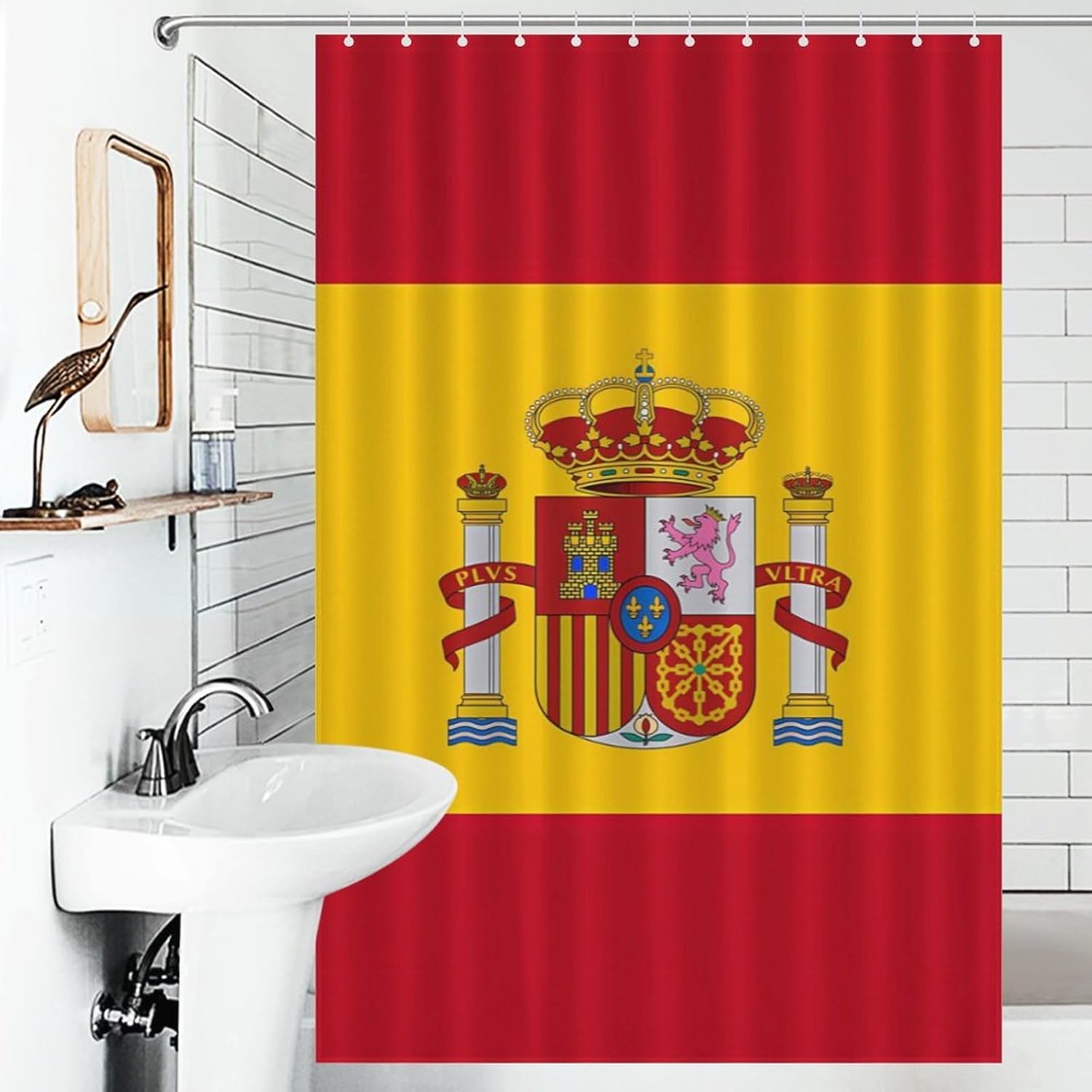 Spanish Flag Funny Shower Curtains Washable Bath Curtain Liner with Hooks for Bathroom Bath Tubs