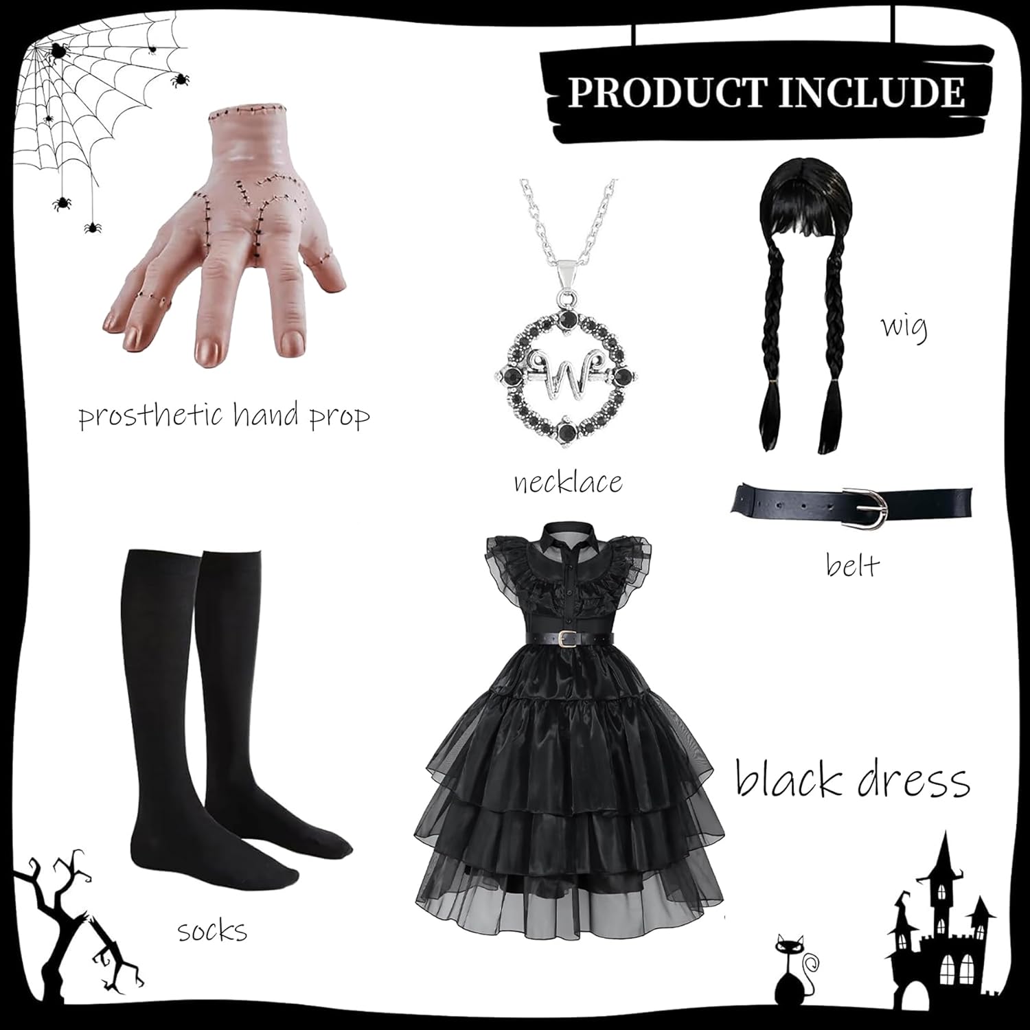 Black costume girls dress for Kids Black Dress Costume for Girls Halloween Cosplay Party (3-13 Years) - Image 7