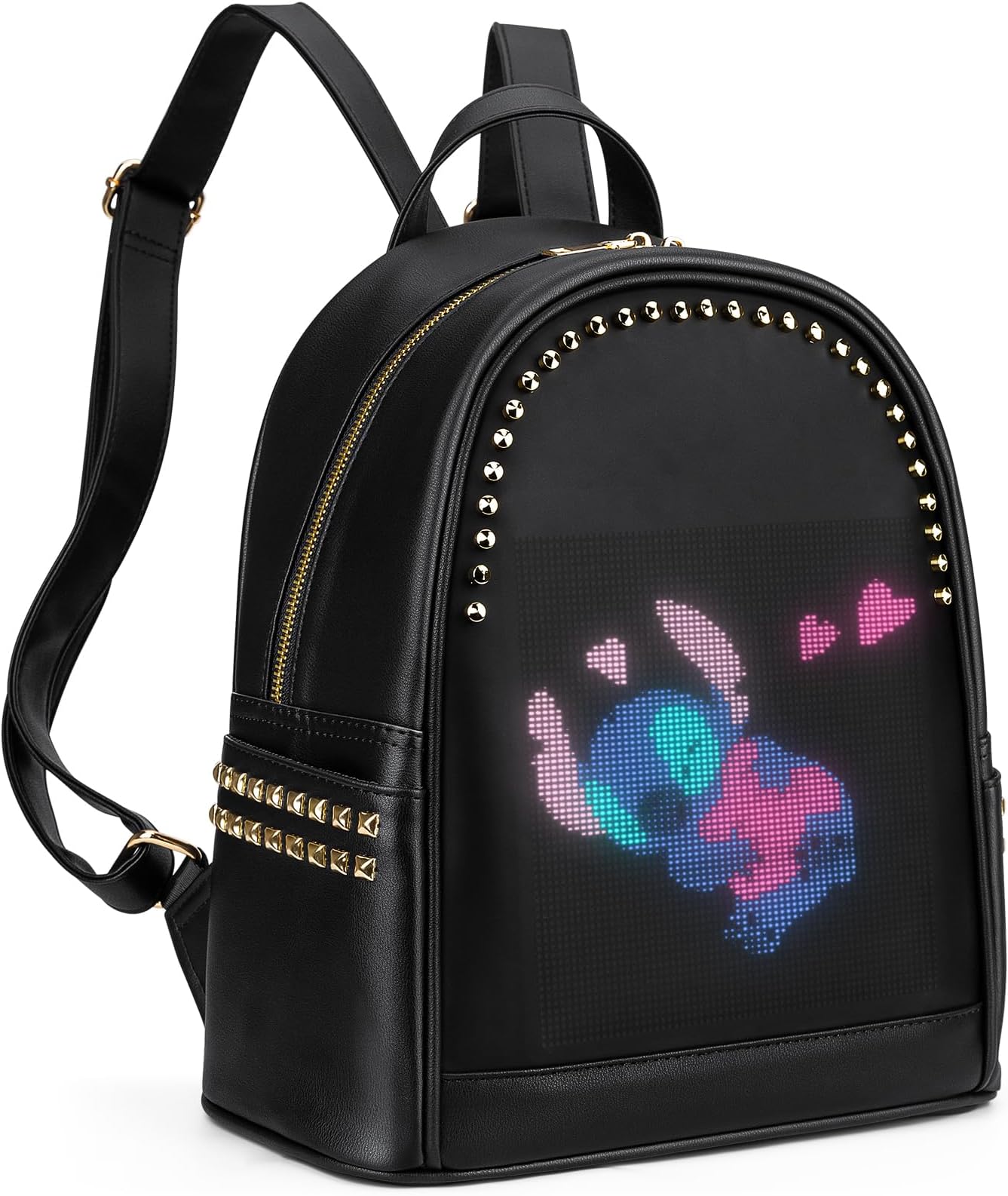 Gelrova LED Backpack Purse for Women Designer Ladies,Scene kid Spiked Bags, College Nurse Quilted Casual Daypack 13inch