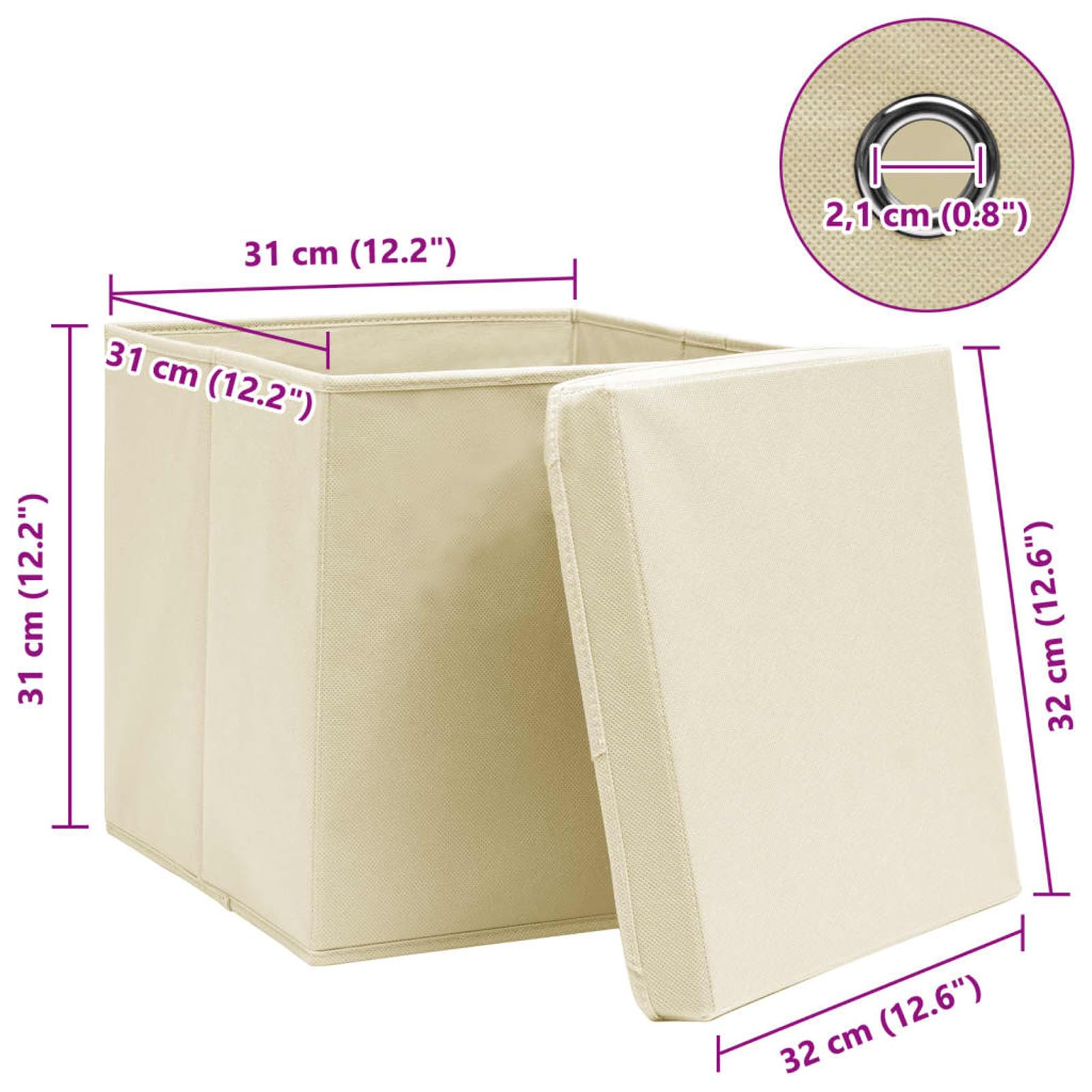 Aufbewahrungsboxen mit Deckel 10 STK Spielzeugkiste, Aufbewahrungskiste, Kleideraufbewahrung, Kleideraufbewahrung & Organisation, Creme 32x32x32 cm Stoff
