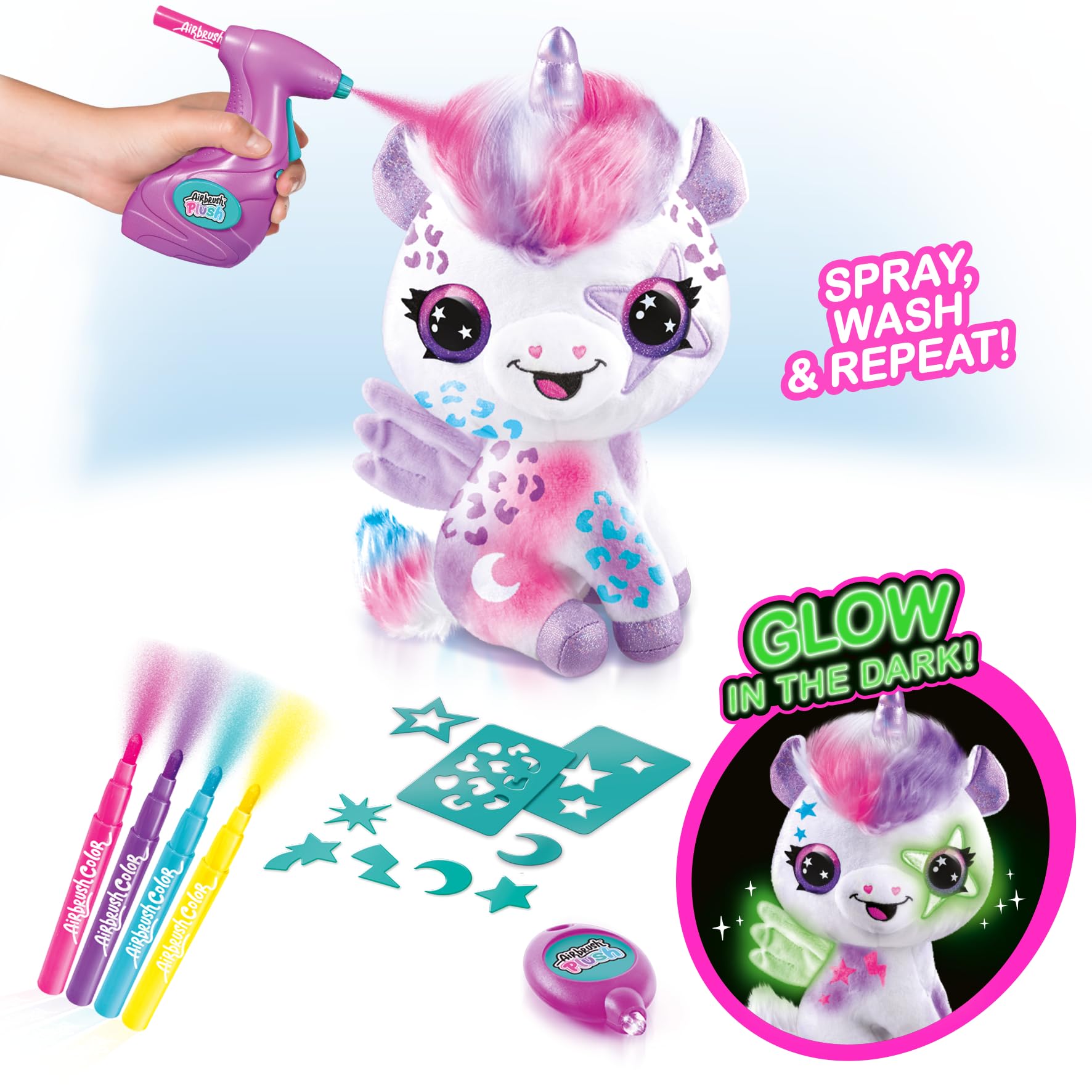 Airbrush Plush Canal Toys Magical Unicorn, Customisable Plush Toy with Airbrush Markers and Stencils - Image 3