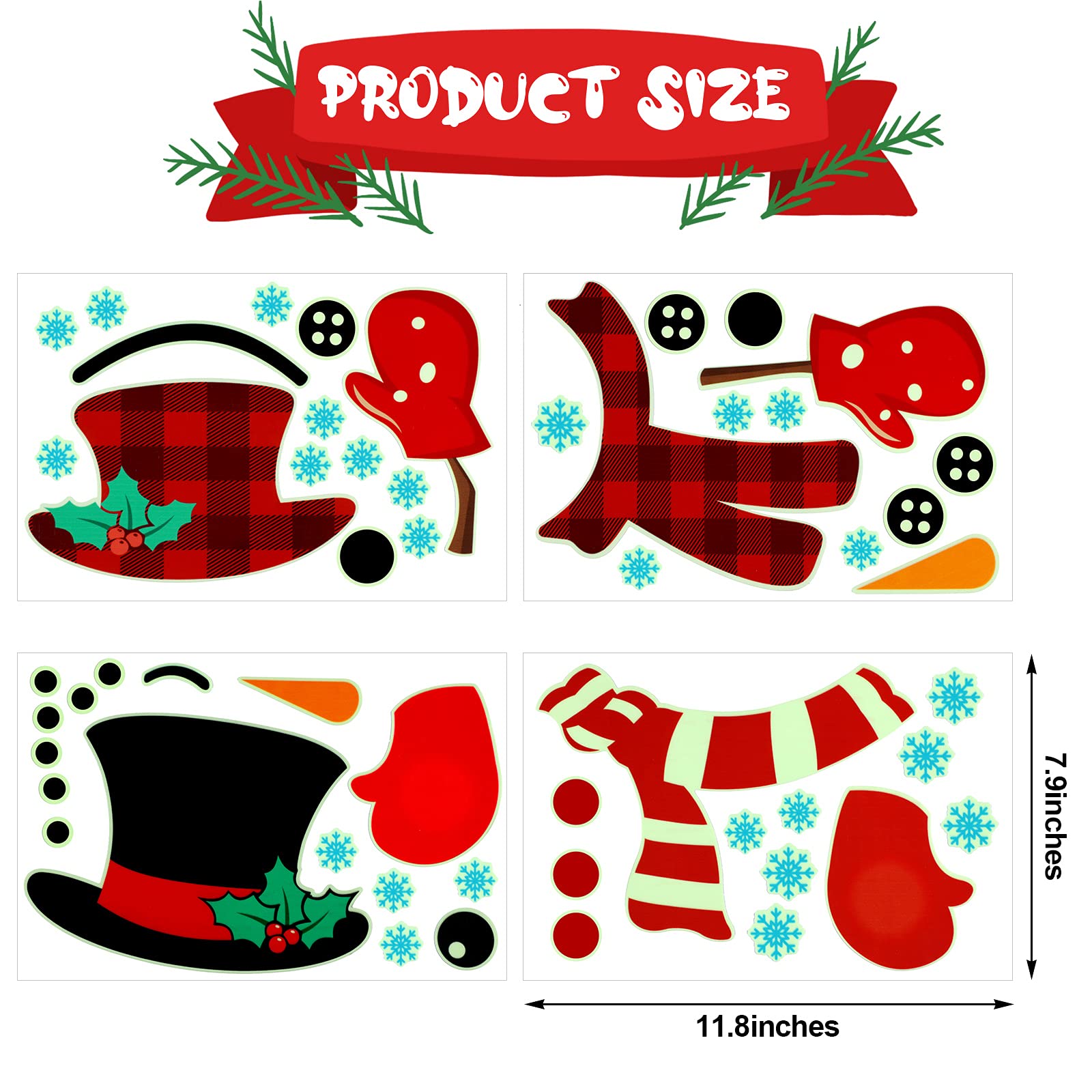 Spakon 4 Sheets Christmas Door Stickers Decor Large Snowman Stickers Luminous Snowman Door Snowflake Decals for Refrigerator Wall Window Christmas Decorations(Lovely Style)