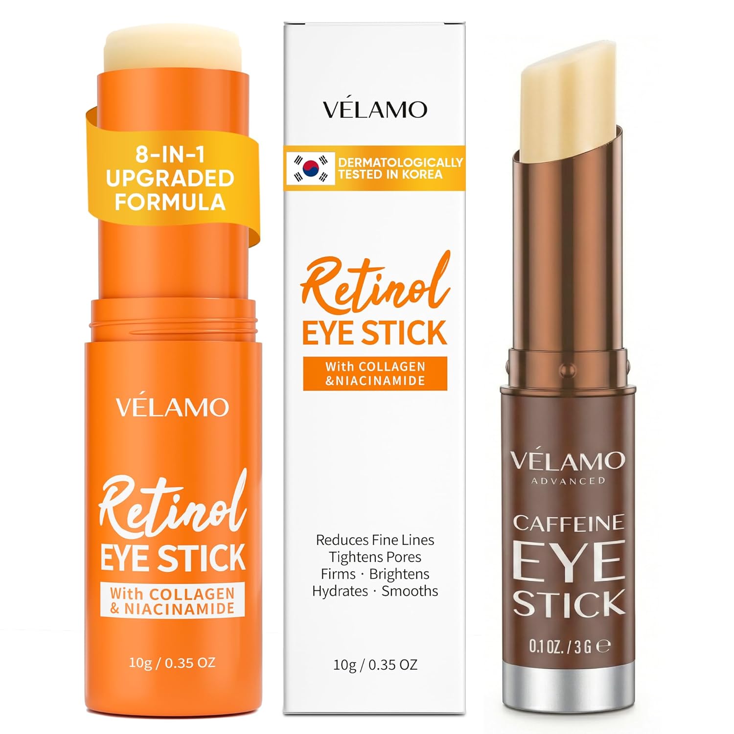 Retinol Caffeine Eye Balm Duo: Korean Under Eye Cream for Dark Circles, Puffiness, Eye Bags, Wrinkles & Fine Lines - 8-IN-1 Formula with Collagen, Niacinamide, Peptides & Hyaluronic Acid 0.45 OZ/13g