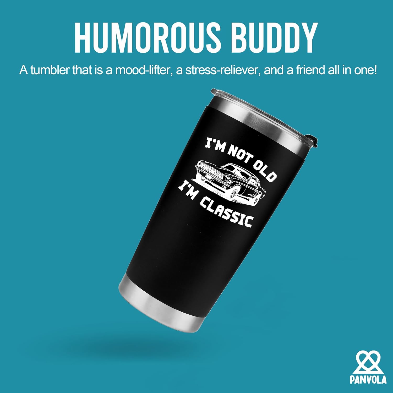 Panvola I'm Not Old I'm Classic Birthday Grandpa Gifts Old People Gifts Dad Uncle Retirement Gift Mug Vintage Classic Car Lovers Vacuum Insulated Tumbler 20 oz Black - Image 2