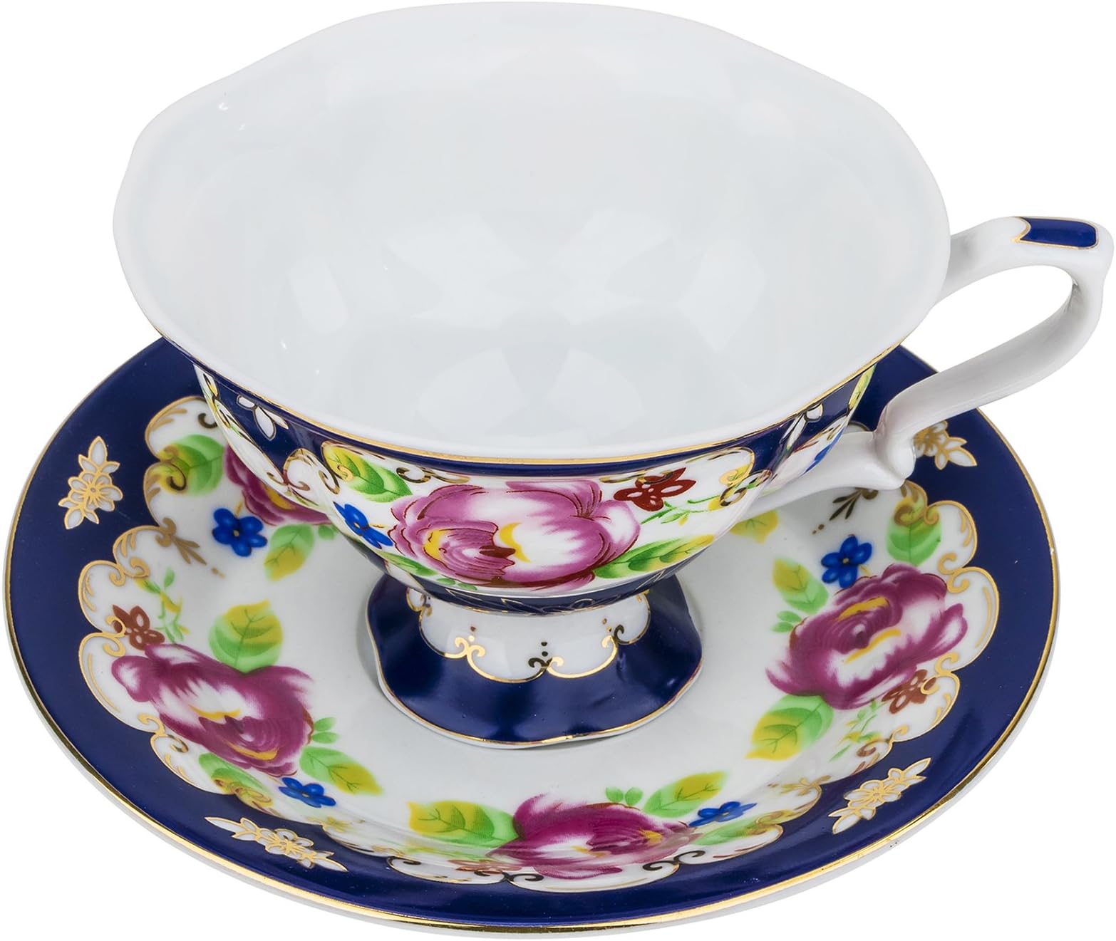 “Imperial Rose” Tea Cup and Saucer Set, Vintage Royal Coffee Cup Set, Ceramic Breakfast Tea Service, 6 Cups + 6 Saucers