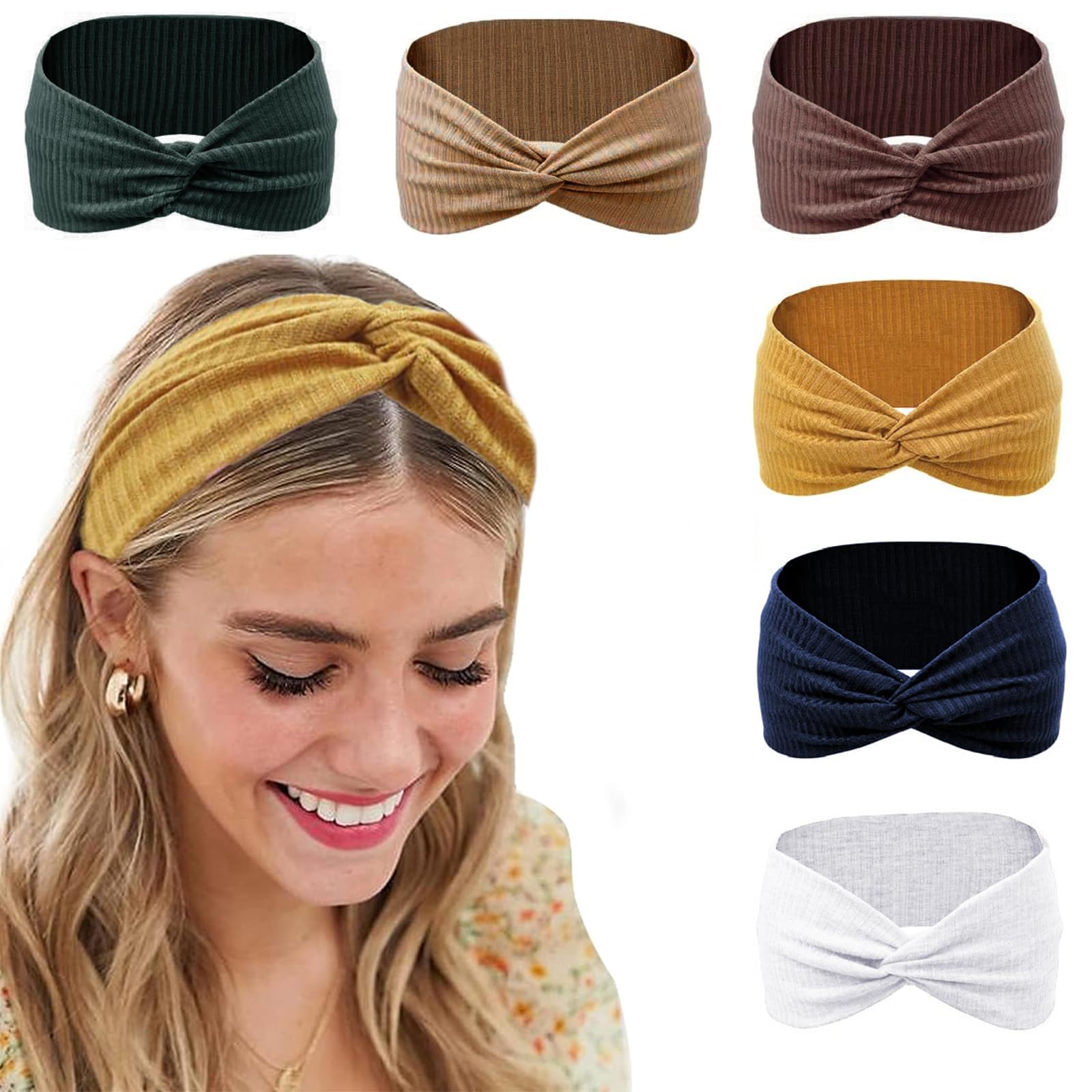 Nayyana 6 Stück Stirnbänder für Damen, rutschfest, für kurzes Haar, Laufen, Sport, Yoga, Workout, elastische Haarbänder für Damen, Turban, Haardreh, Haarwickel für Mädchen