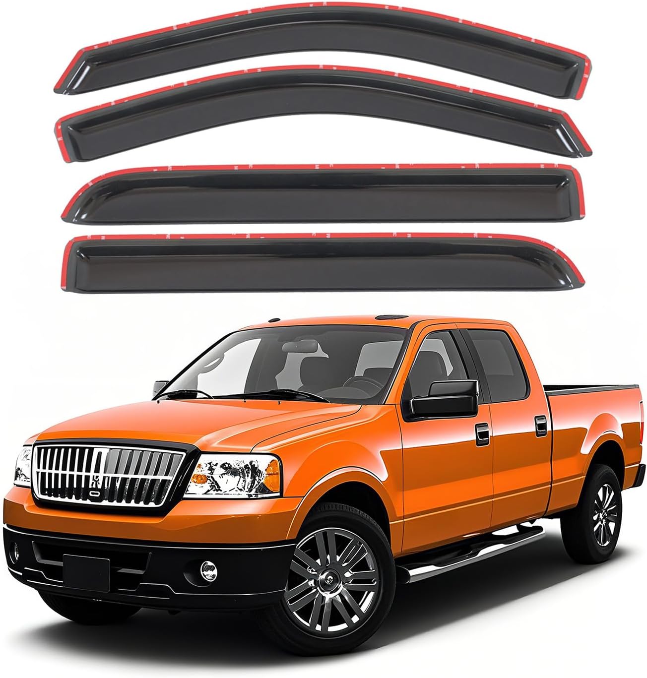 Deal 4-Piece Set Smoke Vent Window Visor, Side Window Deflector with Outside Mount Tape-On Type, Compatible with 2004-2008 F150 Super Crew Cab with 4 Full Size Doors Only