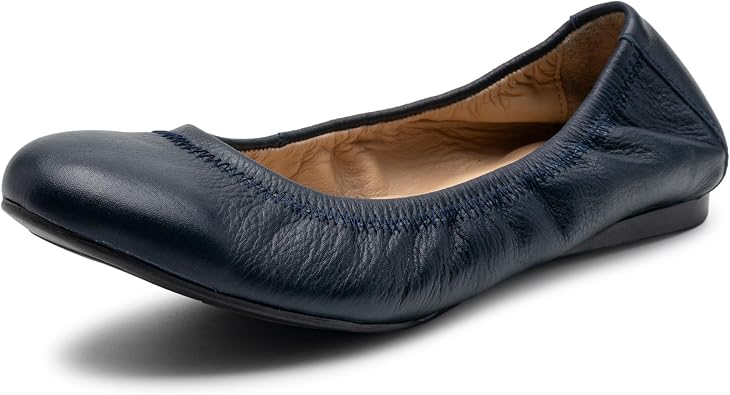 Alpine Swiss Sarah Womens Leather Ballet Flats Round Toe Slip On Cushioned Comfortable Flats Dressy Professional Work Shoes