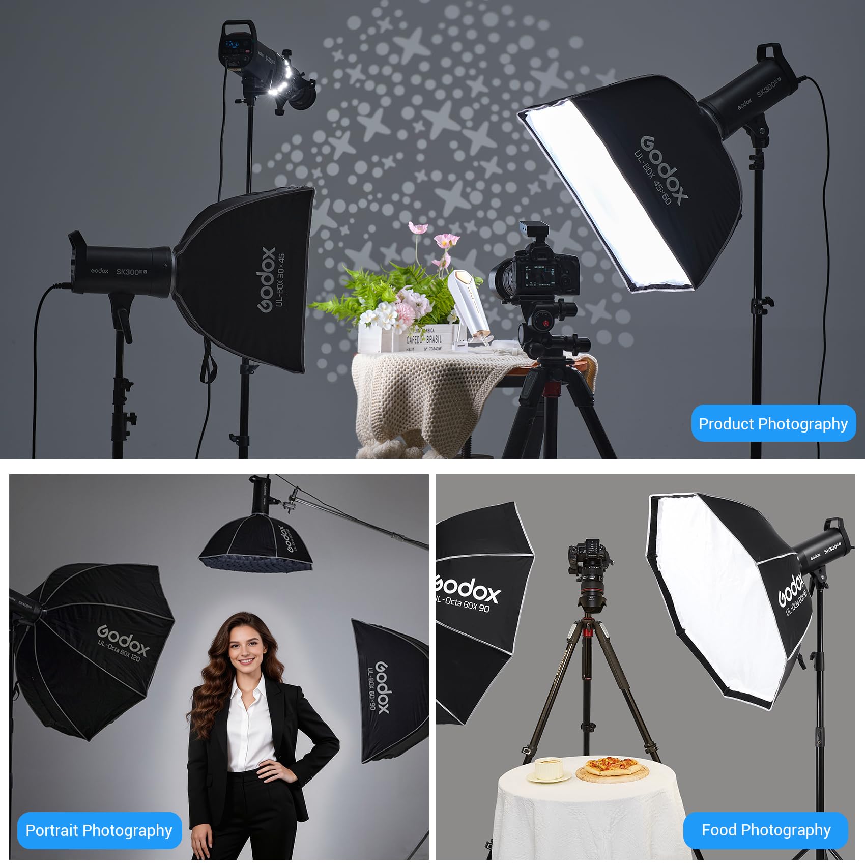 GODOX SK300III-V Flash de Studio, SK300IIIV 300Ws GN58 Strobe Light avec Lampe Modèle 10W, Temps de Recyclage de 0,1s a 1,5s, Bowens Mount, Système X sans Fil 2.4G