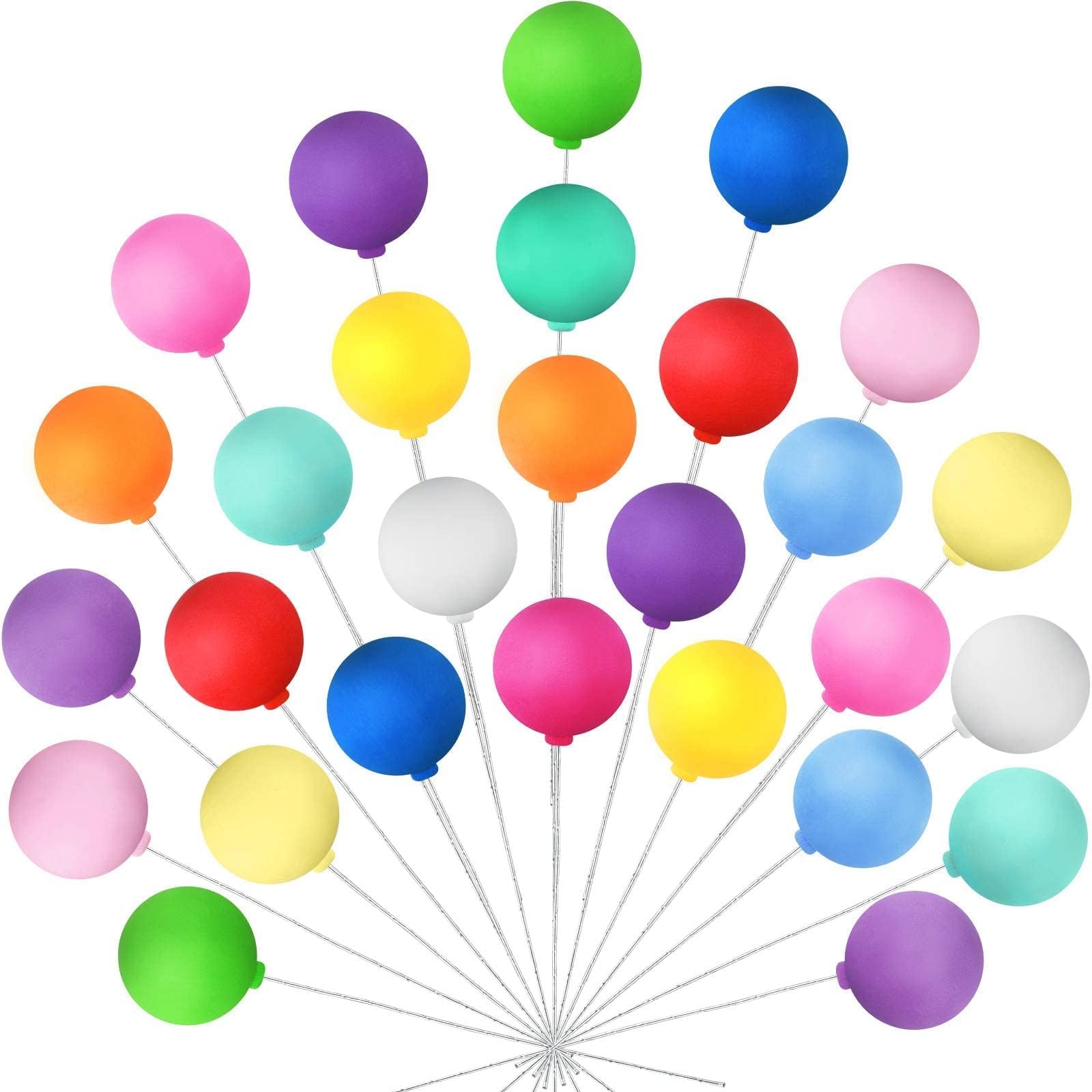 Khazna Balloon Cake Topper 30 Pieces Mini Colorful Balloon Cake Picks Round Balloon Cupcake Topper Cake Decoration for Dollhouse Party Decorations Birthday Wedding (Assorted Color)