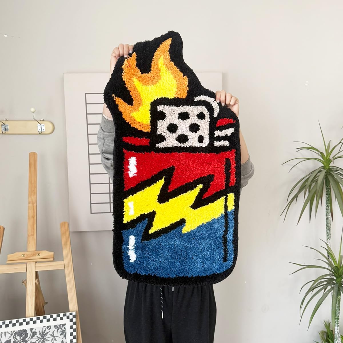 LAKEA Lighter Shaped Tufted Rug, Irregular Plush Area Rug with Non Slip Backing, Soft Decorative Carpet for Bedroom Gaming Room Street Style Decor