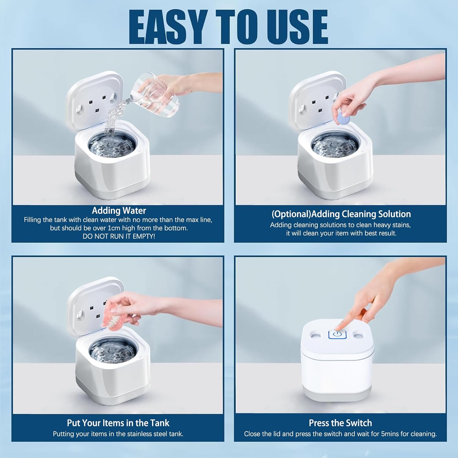 Ultrasonic U-V Retainer Cleaner Machine, 45kHz Ultrasonic Cleaner for Dentures, Retainer, Mouth Guard, Aligner, Toothbrush Head, 200ML Ultrasonic Cleaning Machine for All Dental Appliances - Image 6