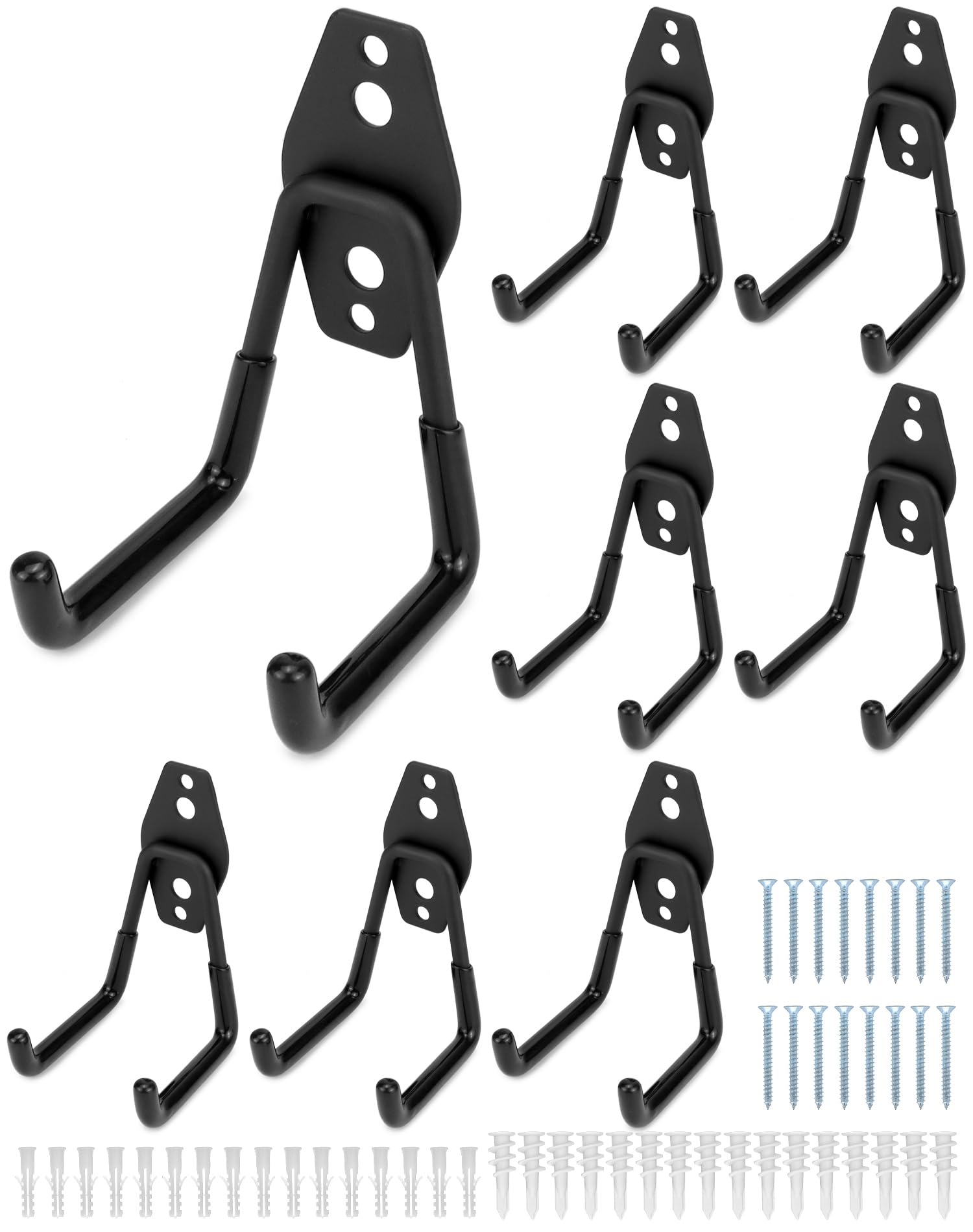 QWORK® 8 PCS Heavy Duty Garage Hooks - Ladder Hanger, Double Wall Hooks for Organizing Power Tools, Ropes, Bikes